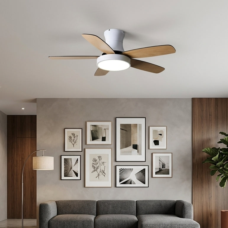 Valtero Flush Mount Ceiling Fan – LED Integrated Light Modern Low Profile Bedroom Living Room