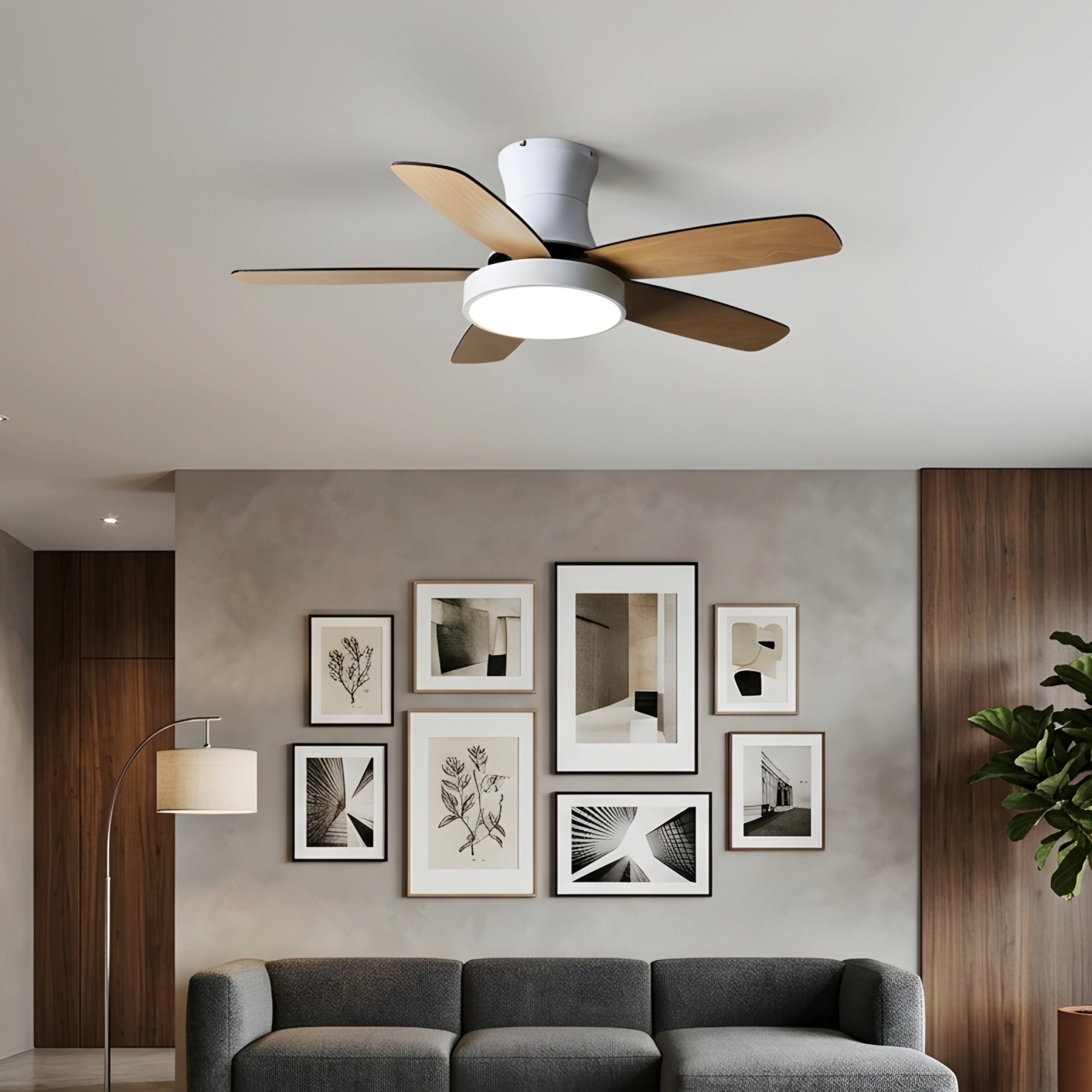 Valtero Flush Mount Ceiling Fan – LED Integrated Light Modern Low Profile Bedroom Living Room