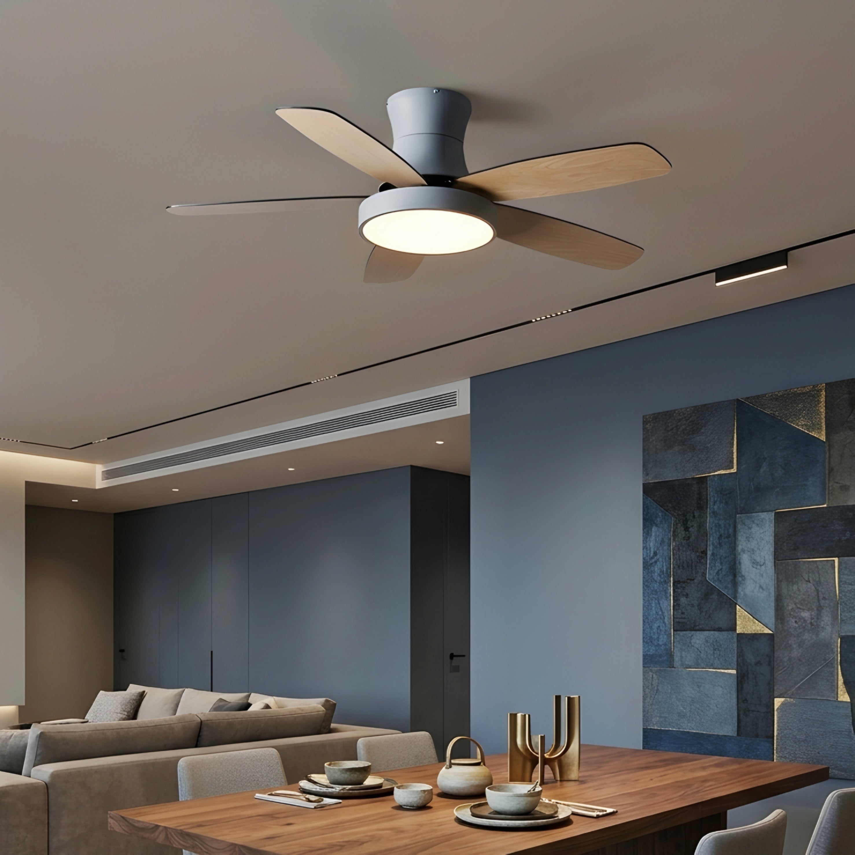 Valtero Flush Mount Ceiling Fan – LED Integrated Light Modern Low Profile Bedroom Living Room