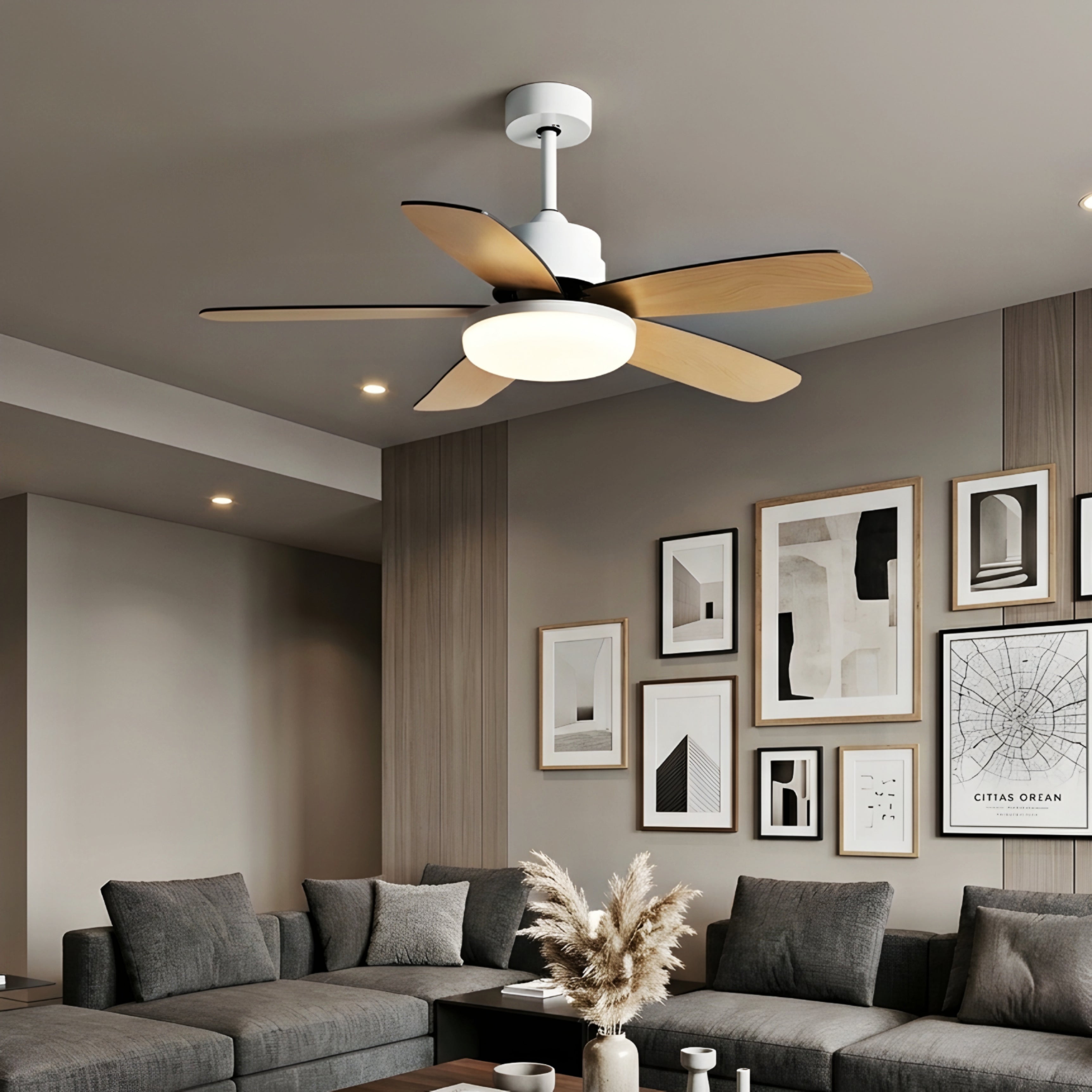 Valtero Flush Mount Ceiling Fan – LED Integrated Light Modern Low Profile Bedroom Living Room