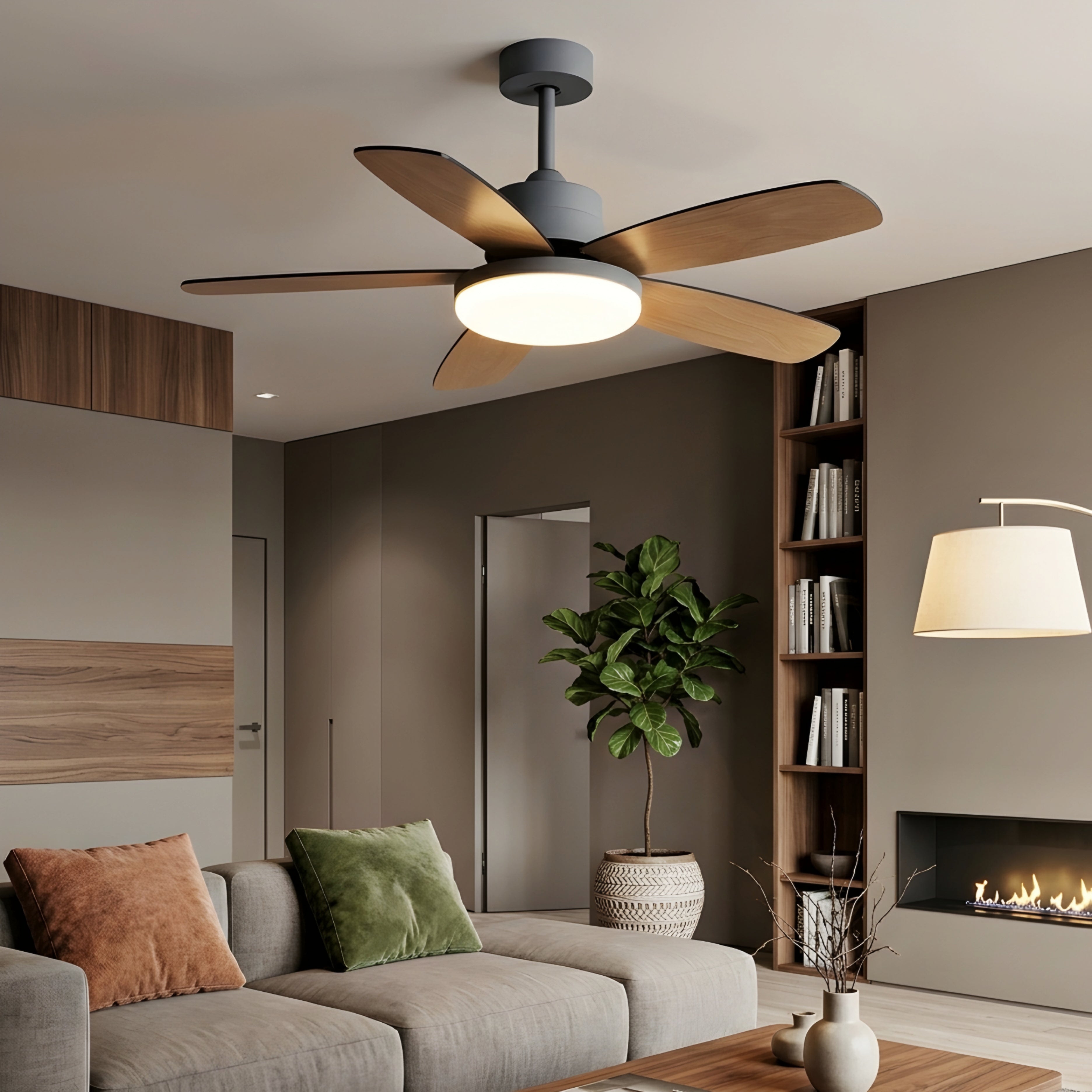 Valtero Flush Mount Ceiling Fan – LED Integrated Light Modern Low Profile Bedroom Living Room