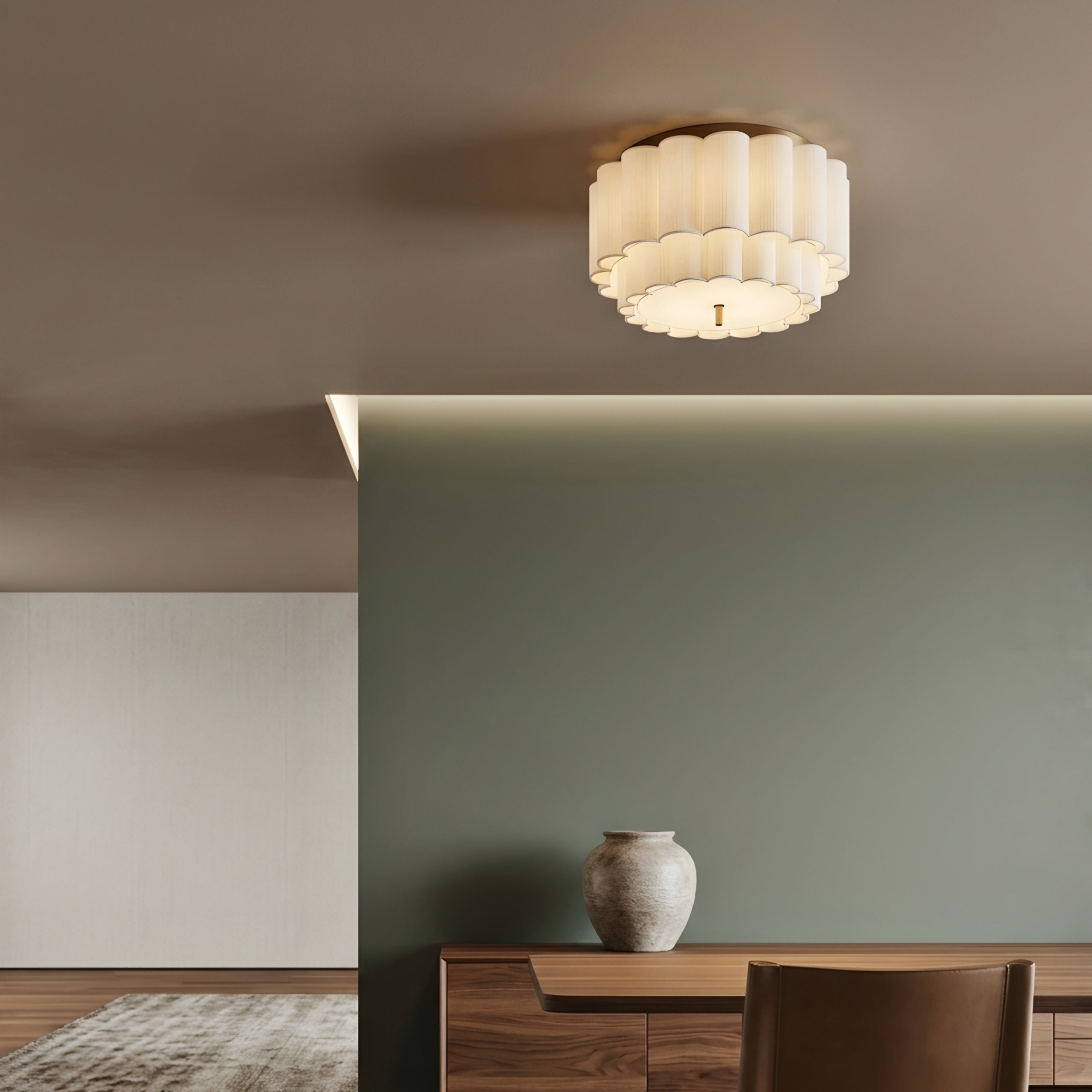 Florisse Flush Mount Ceiling Light – Semi Flush Ceiling Light Living Room Bedroom Fabric Drum Shade Decorative Lighting