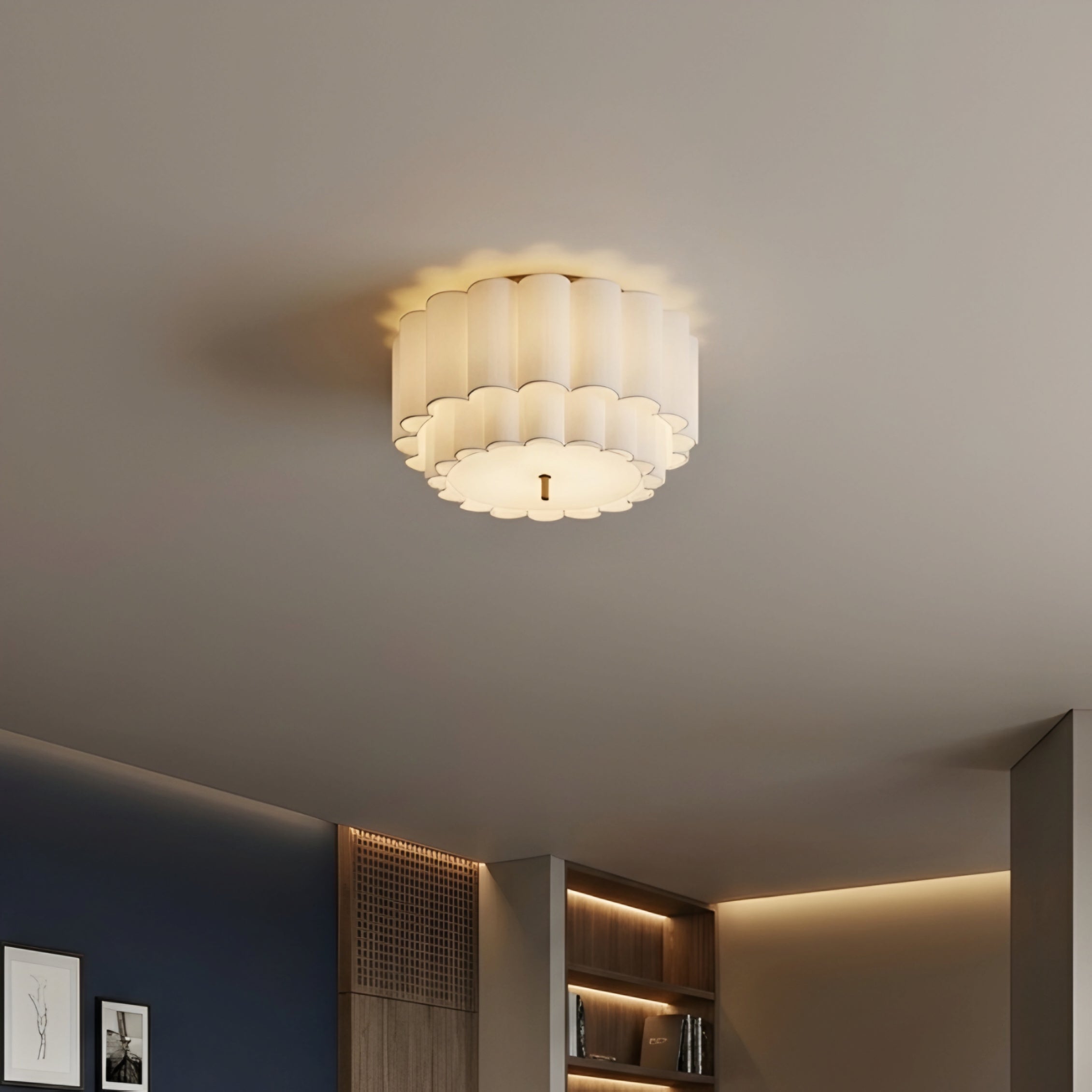 Florisse Flush Mount Ceiling Light – Semi Flush Ceiling Light Living Room Bedroom Fabric Drum Shade Decorative Lighting