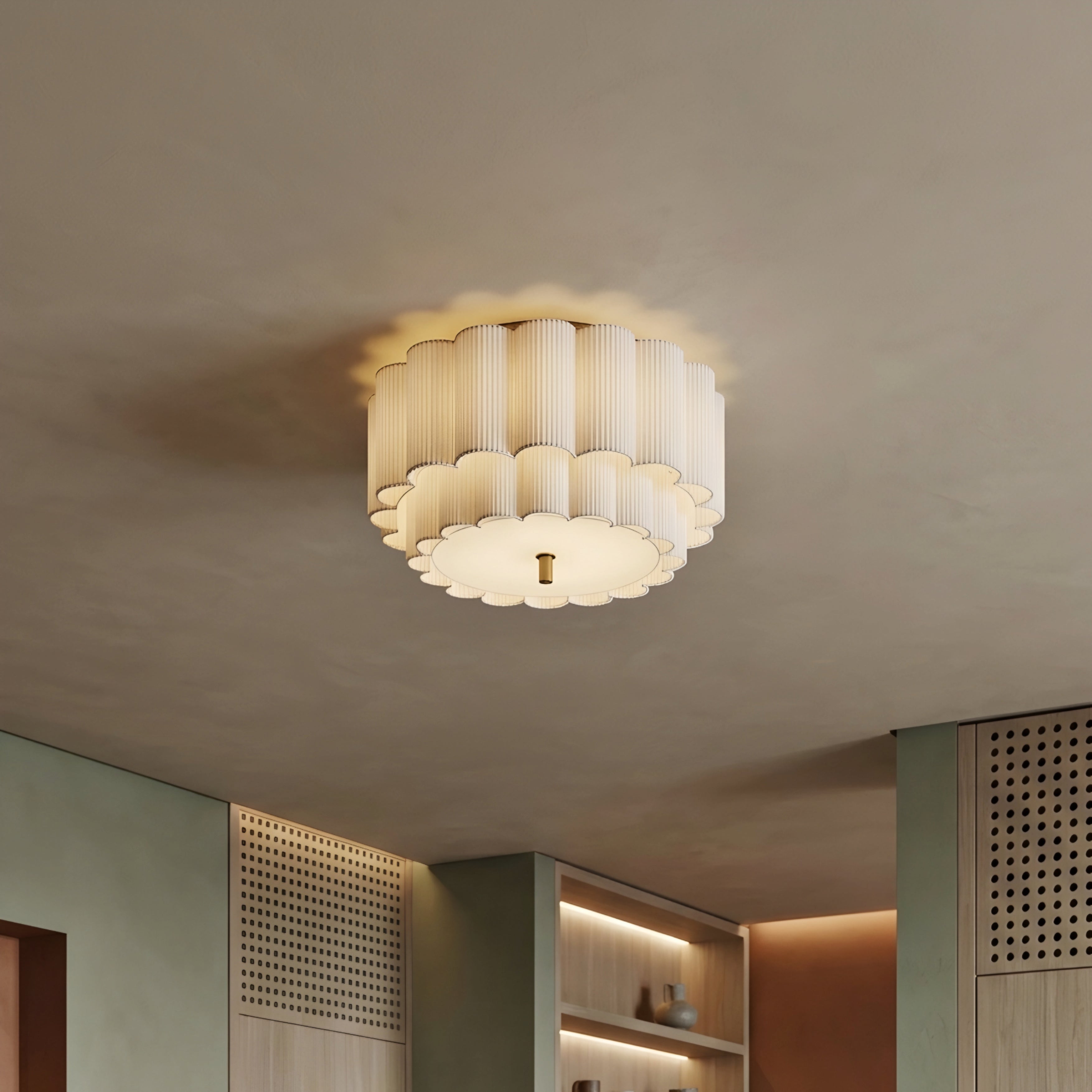 Florisse Flush Mount Ceiling Light – Semi Flush Ceiling Light Living Room Bedroom Fabric Drum Shade Decorative Lighting