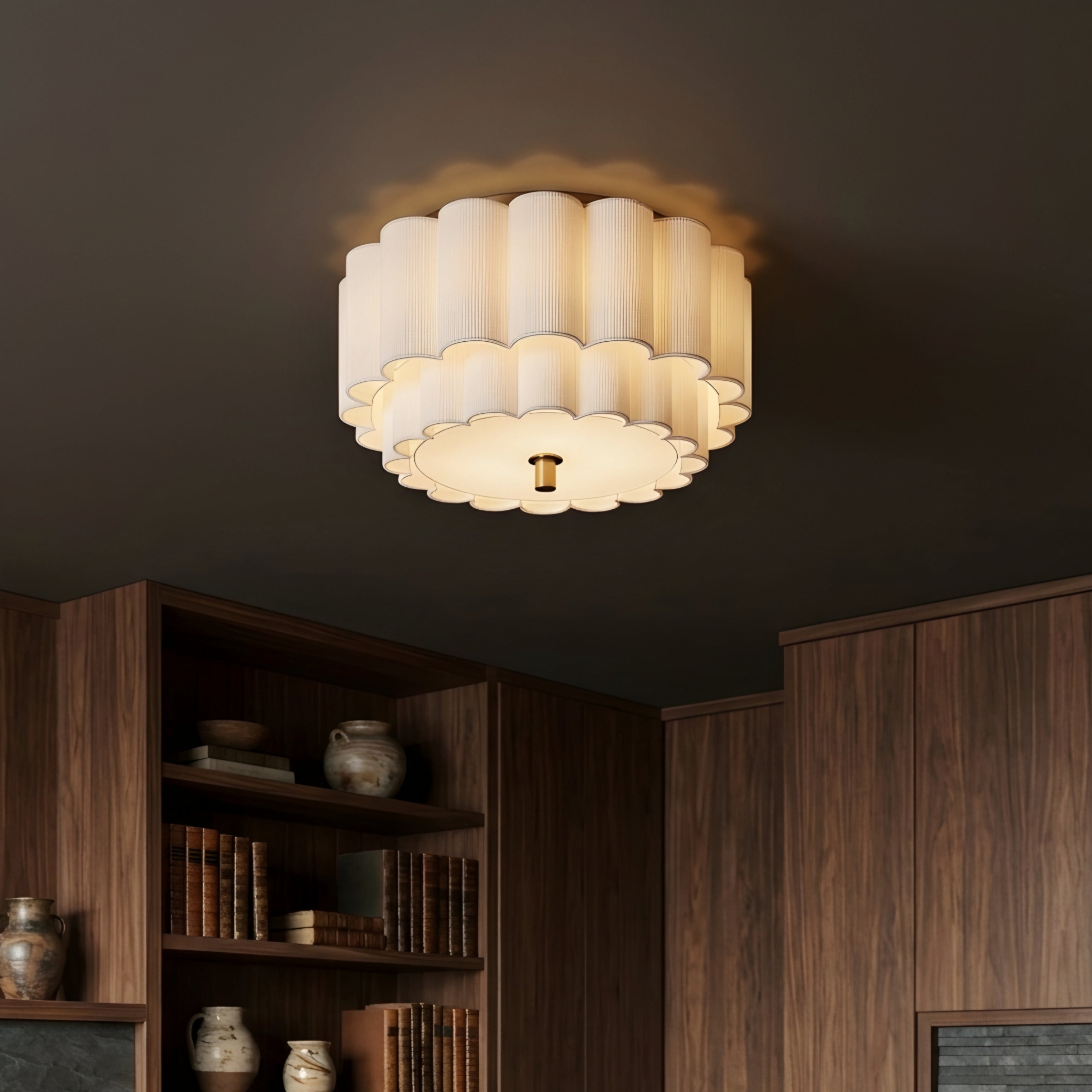 Florisse Flush Mount Ceiling Light – Semi Flush Ceiling Light Living Room Bedroom Fabric Drum Shade Decorative Lighting