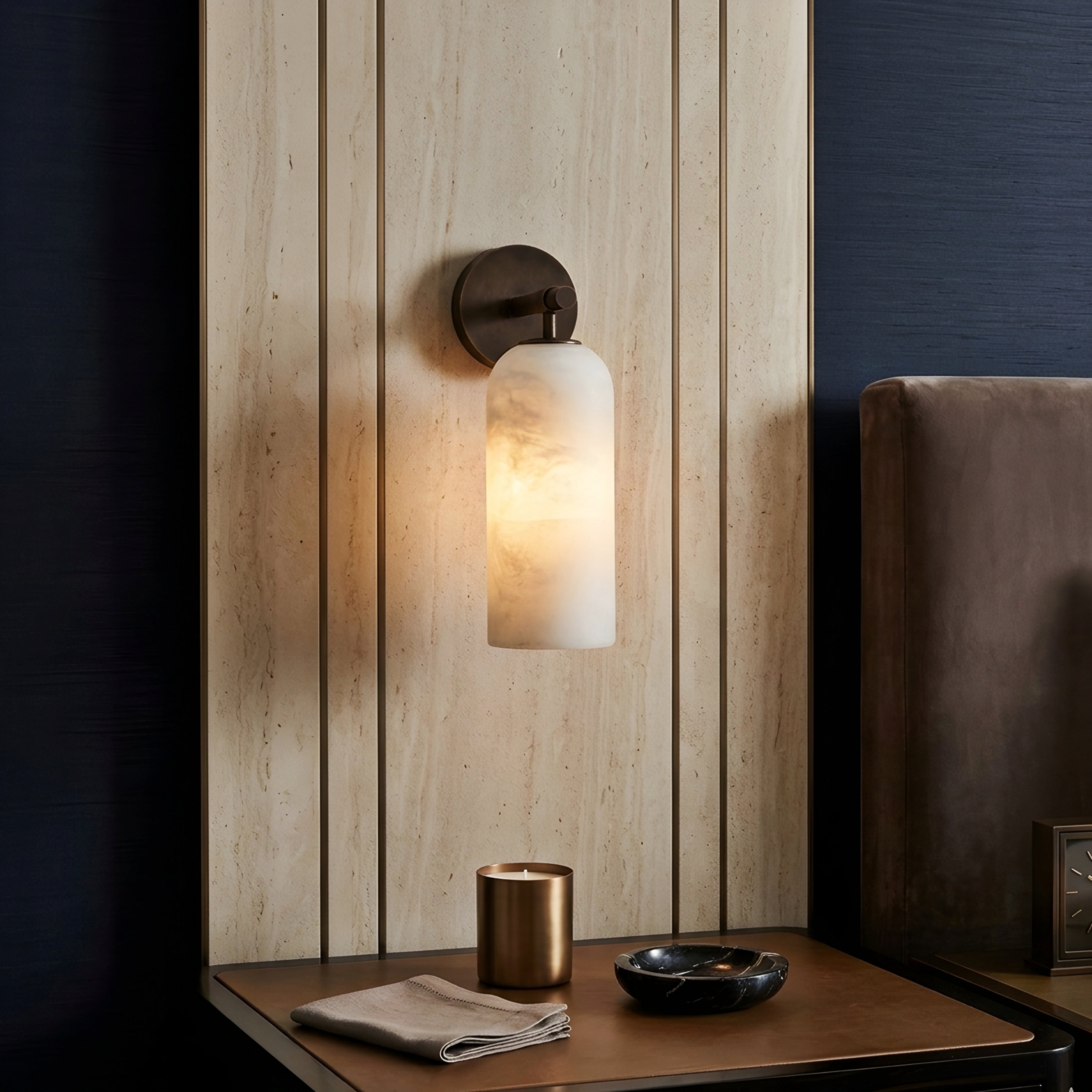 Colvera Cylinder Wall Sconce – Modern Frosted Glass Brass Wall Light Bedroom Living Room Decorative Lighting