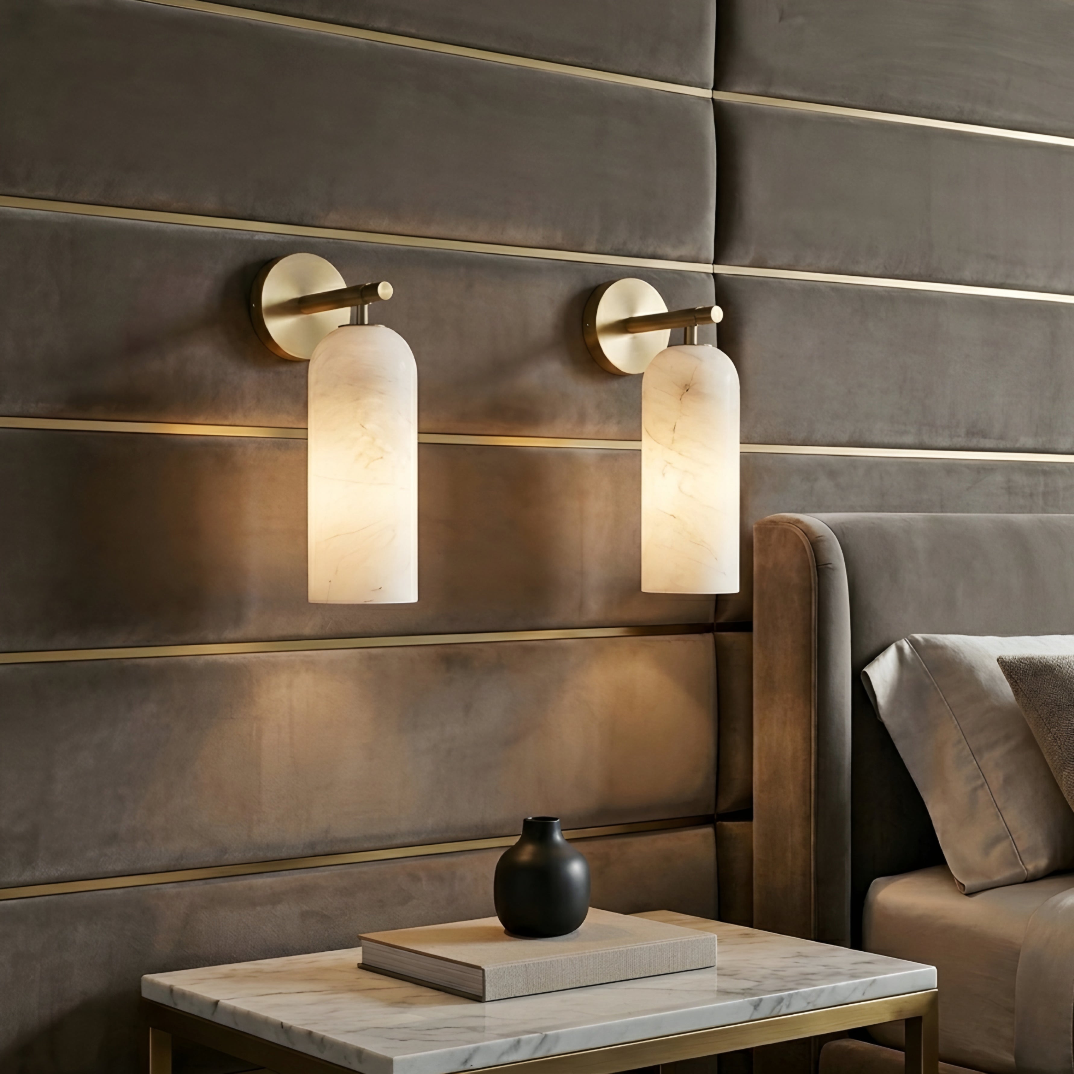 Colvera Cylinder Wall Sconce – Modern Frosted Glass Brass Wall Light Bedroom Living Room Decorative Lighting