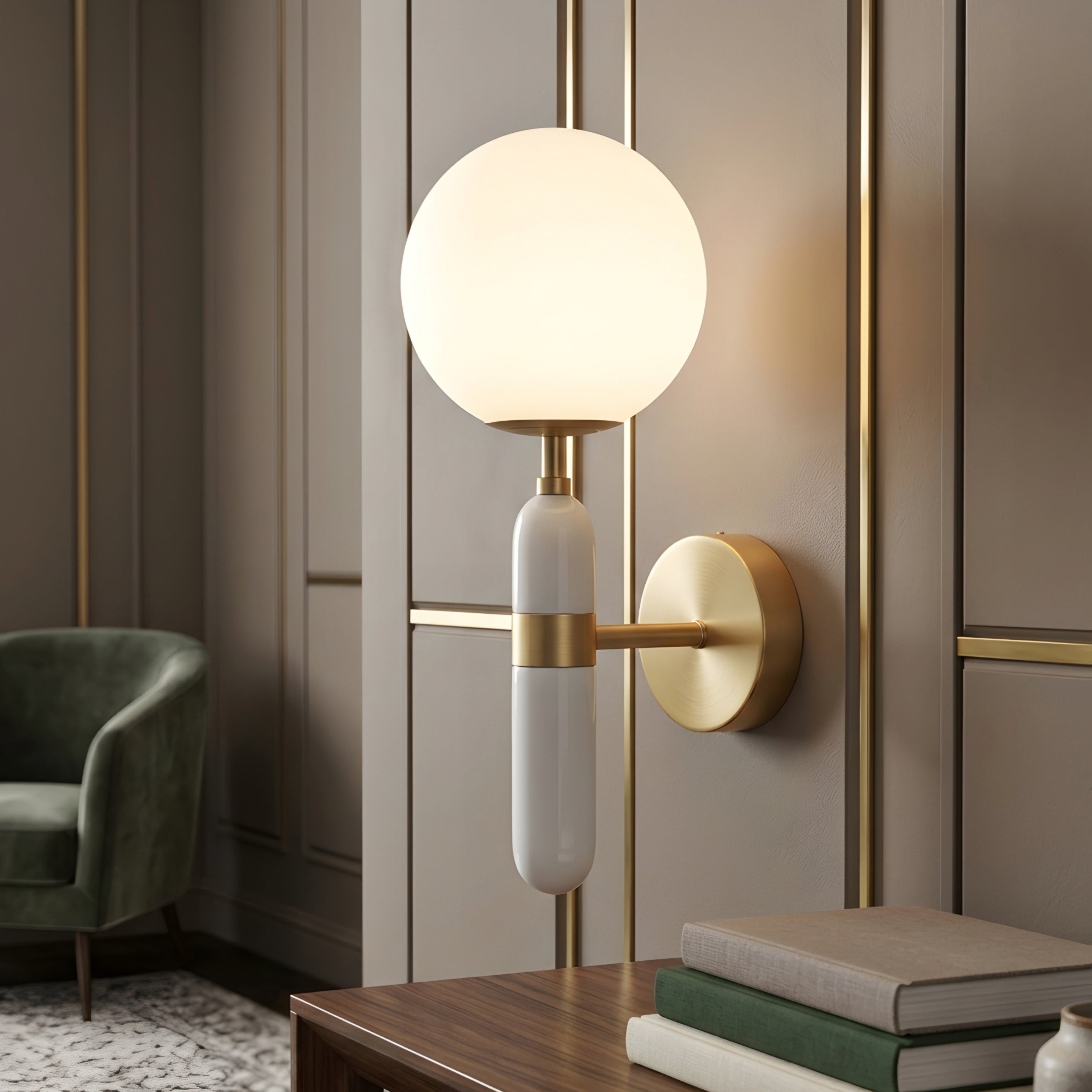 Solenne Globe Wall Sconce – Modern White Marble Brass Wall Light Bedroom Living Room Decorative Lighting