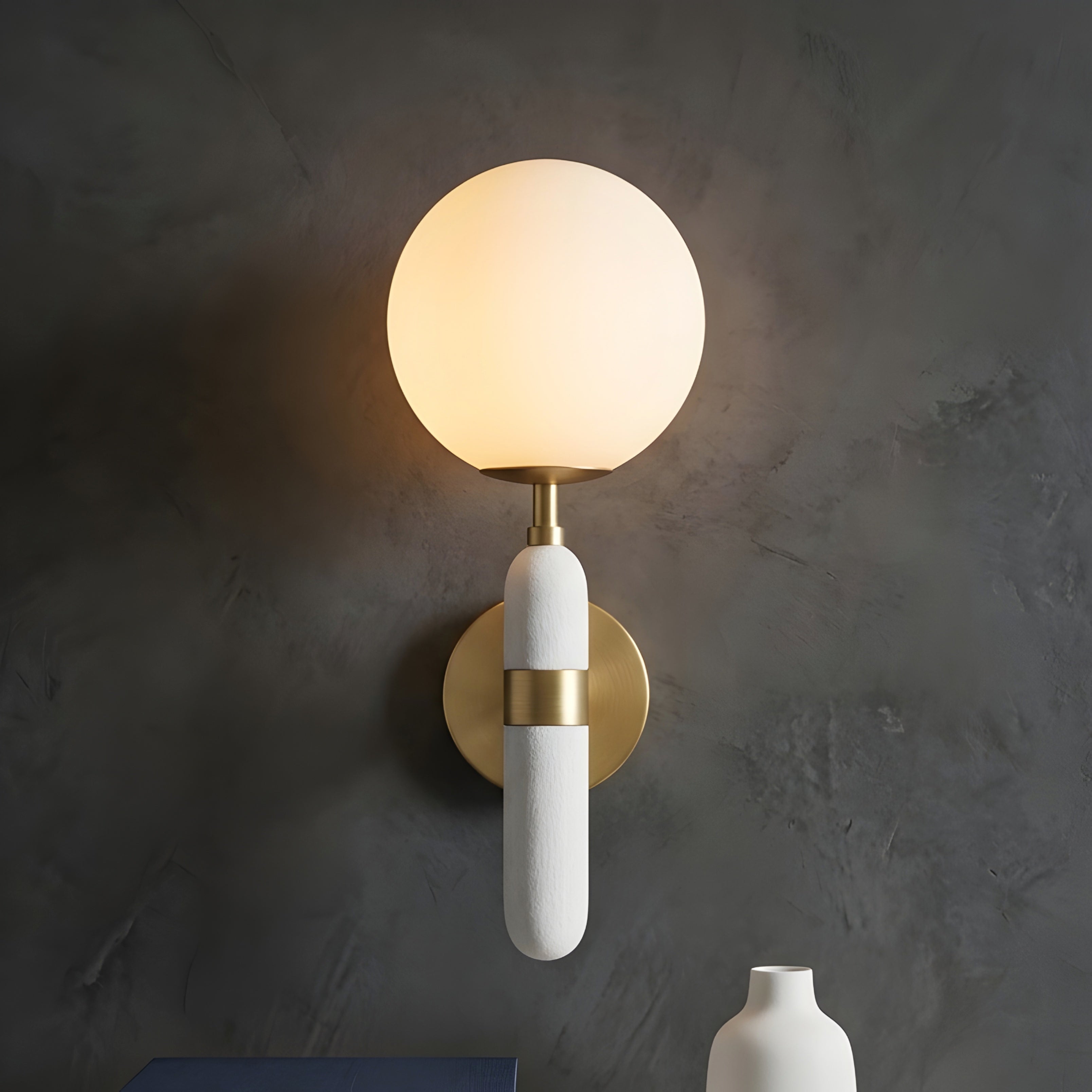 Solenne Globe Wall Sconce – Modern White Marble Brass Wall Light Bedroom Living Room Decorative Lighting
