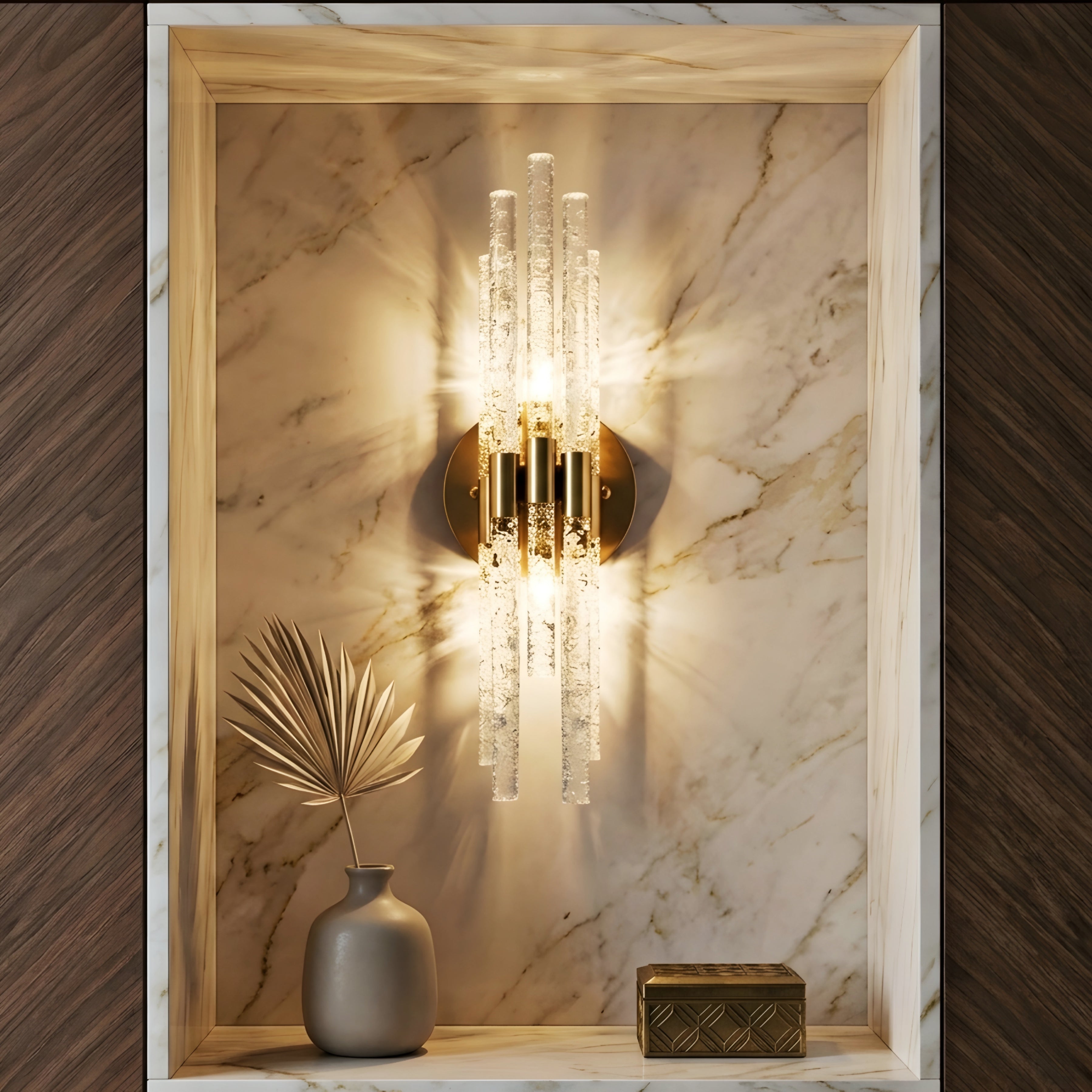 Glacien Wall Sconce – Modern Glass Rod Wall Light Fixture Gold Brass Decorative Lighting Bedroom Living Room