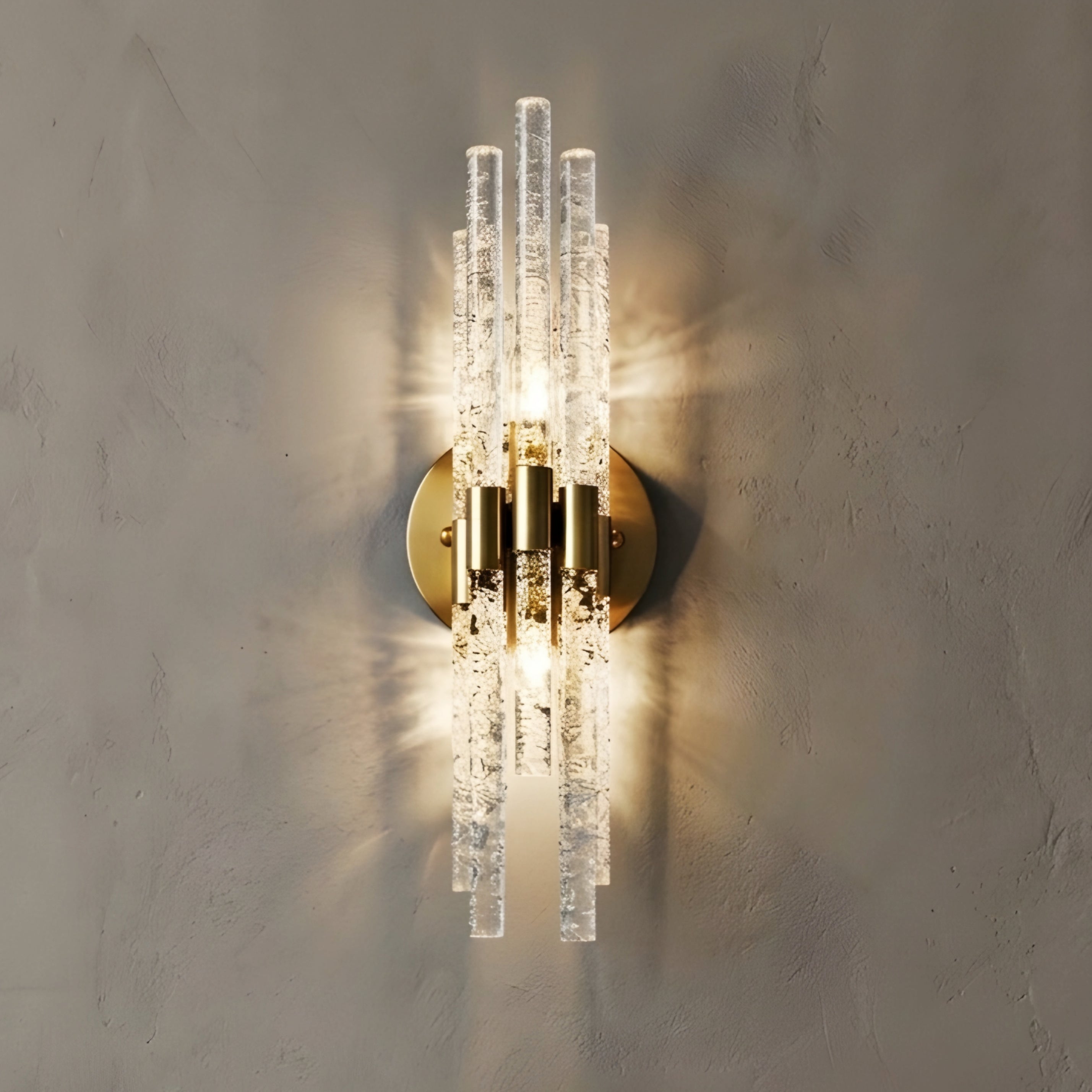 Glacien Wall Sconce – Modern Glass Rod Wall Light Fixture Gold Brass Decorative Lighting Bedroom Living Room