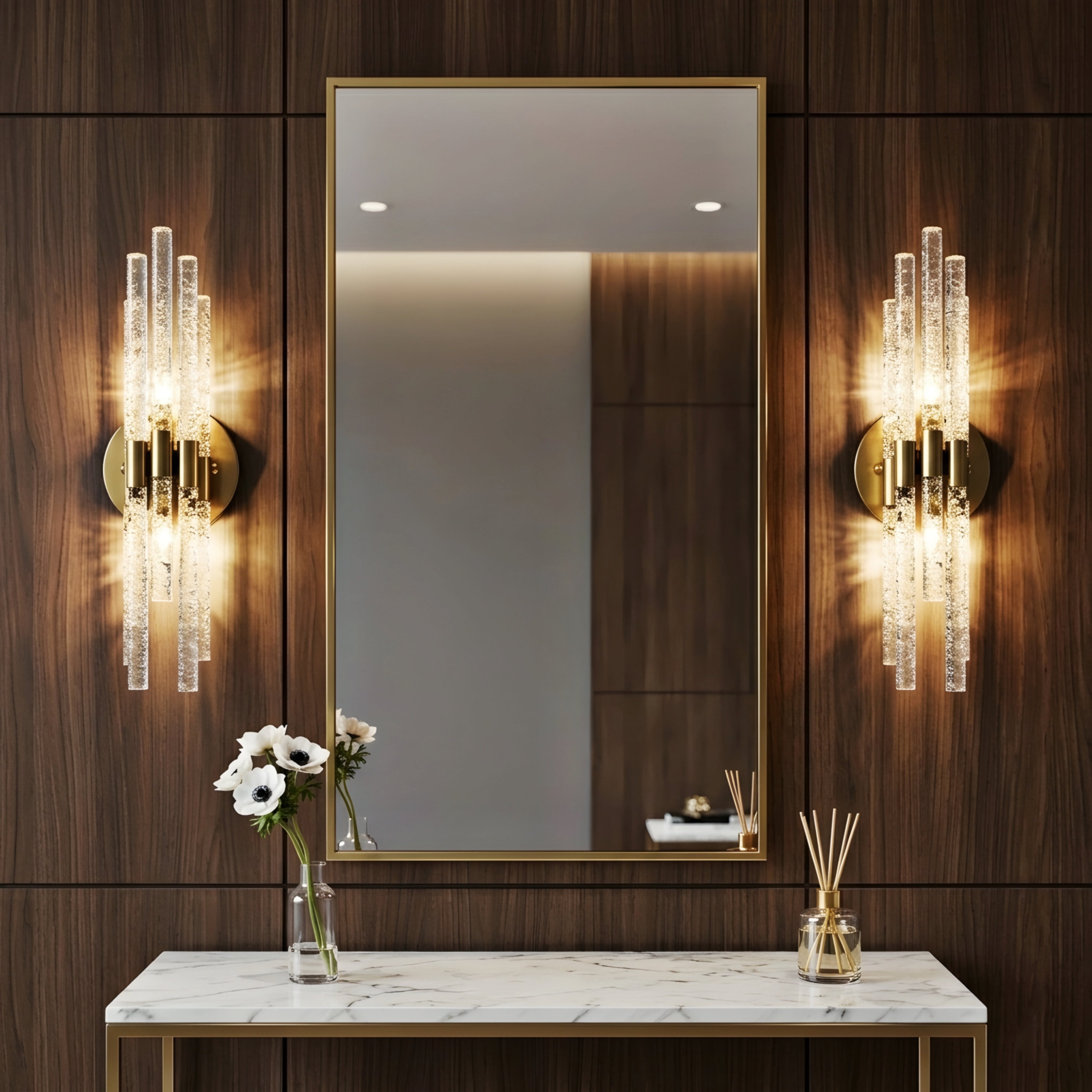 Glacien Wall Sconce – Modern Glass Rod Wall Light Fixture Gold Brass Decorative Lighting Bedroom Living Room