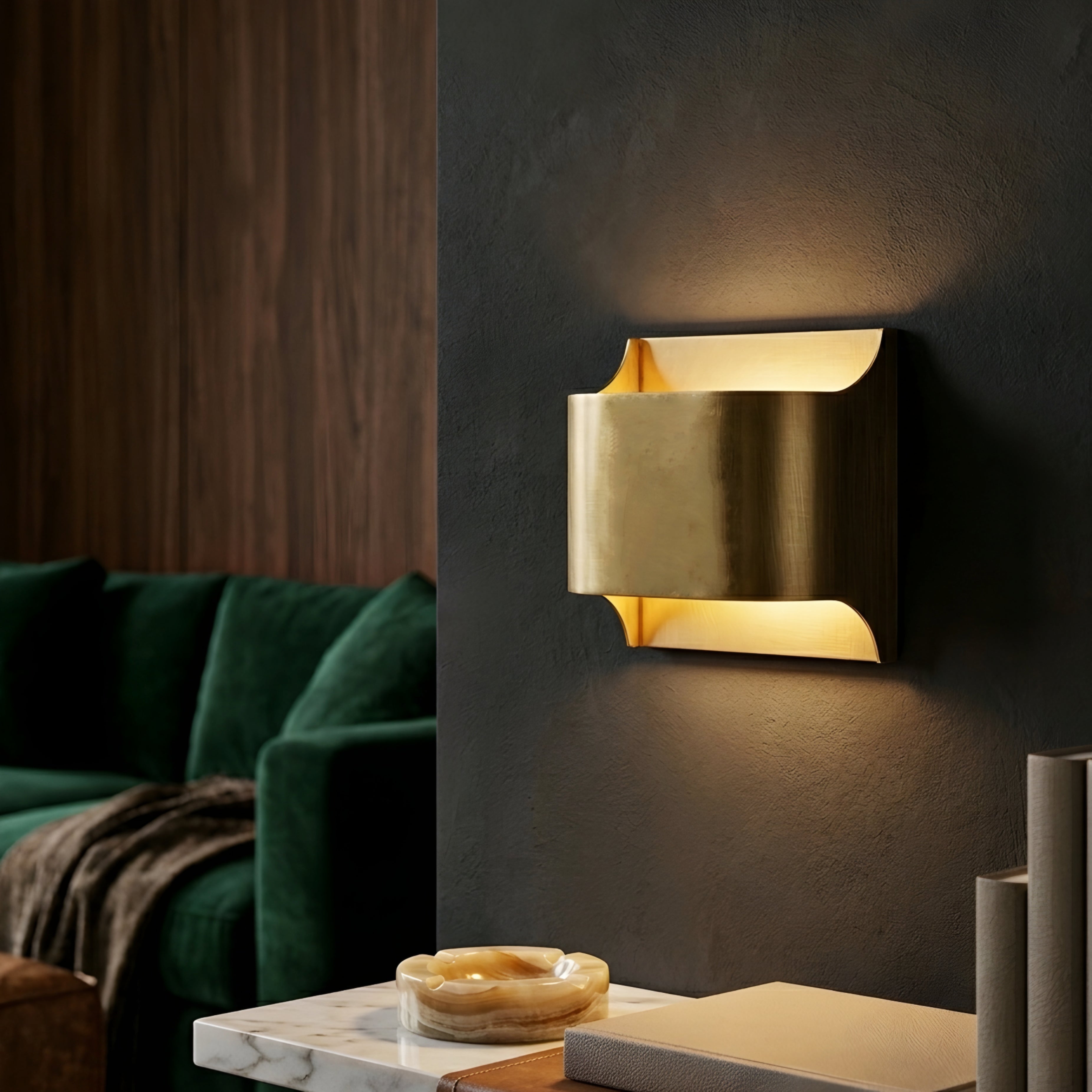 Veritas Wall Sconce – Modern Brushed Brass Curved LED Wall Light Bedroom Living Room Decorative Lighting