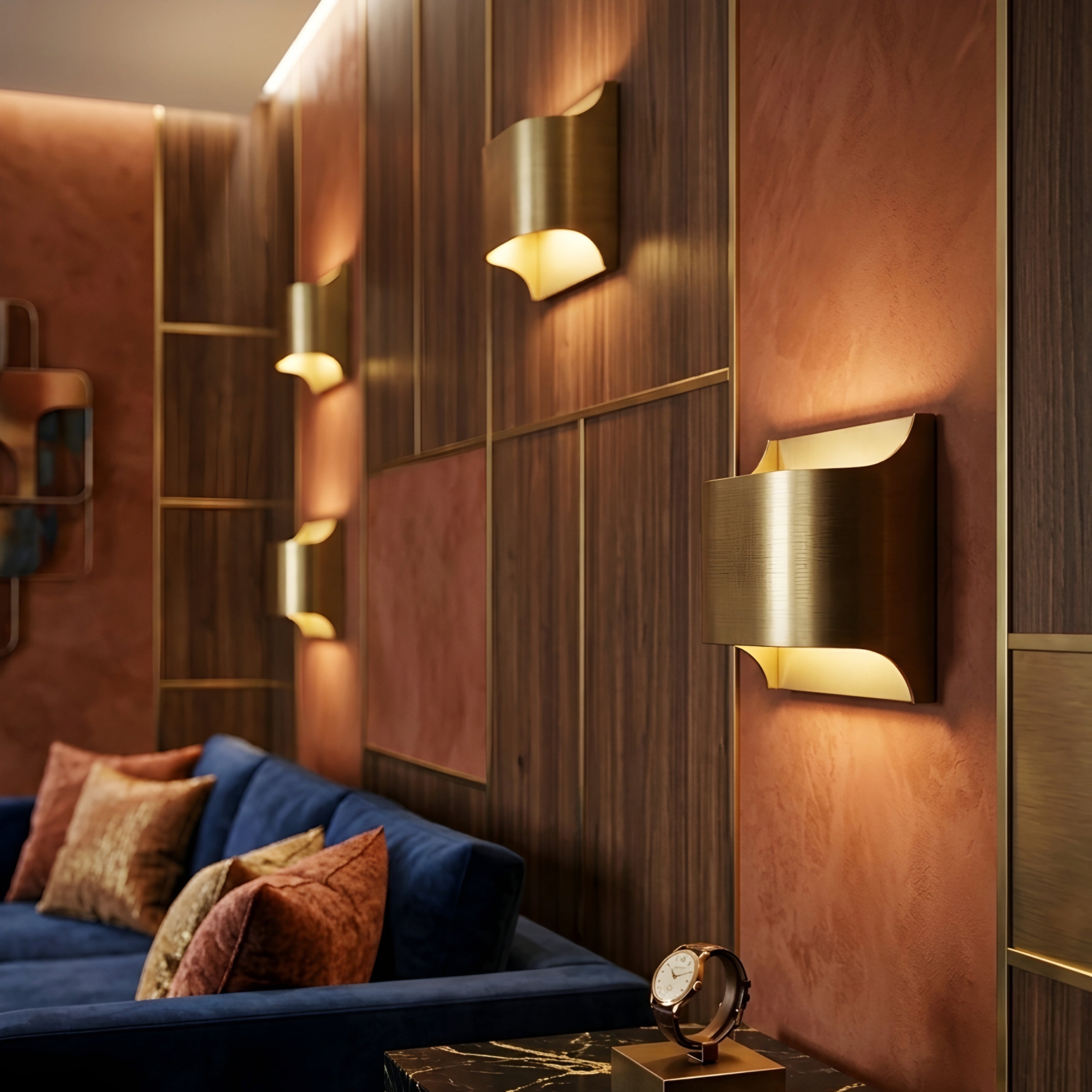 Veritas Wall Sconce – Modern Brushed Brass Curved LED Wall Light Bedroom Living Room Decorative Lighting