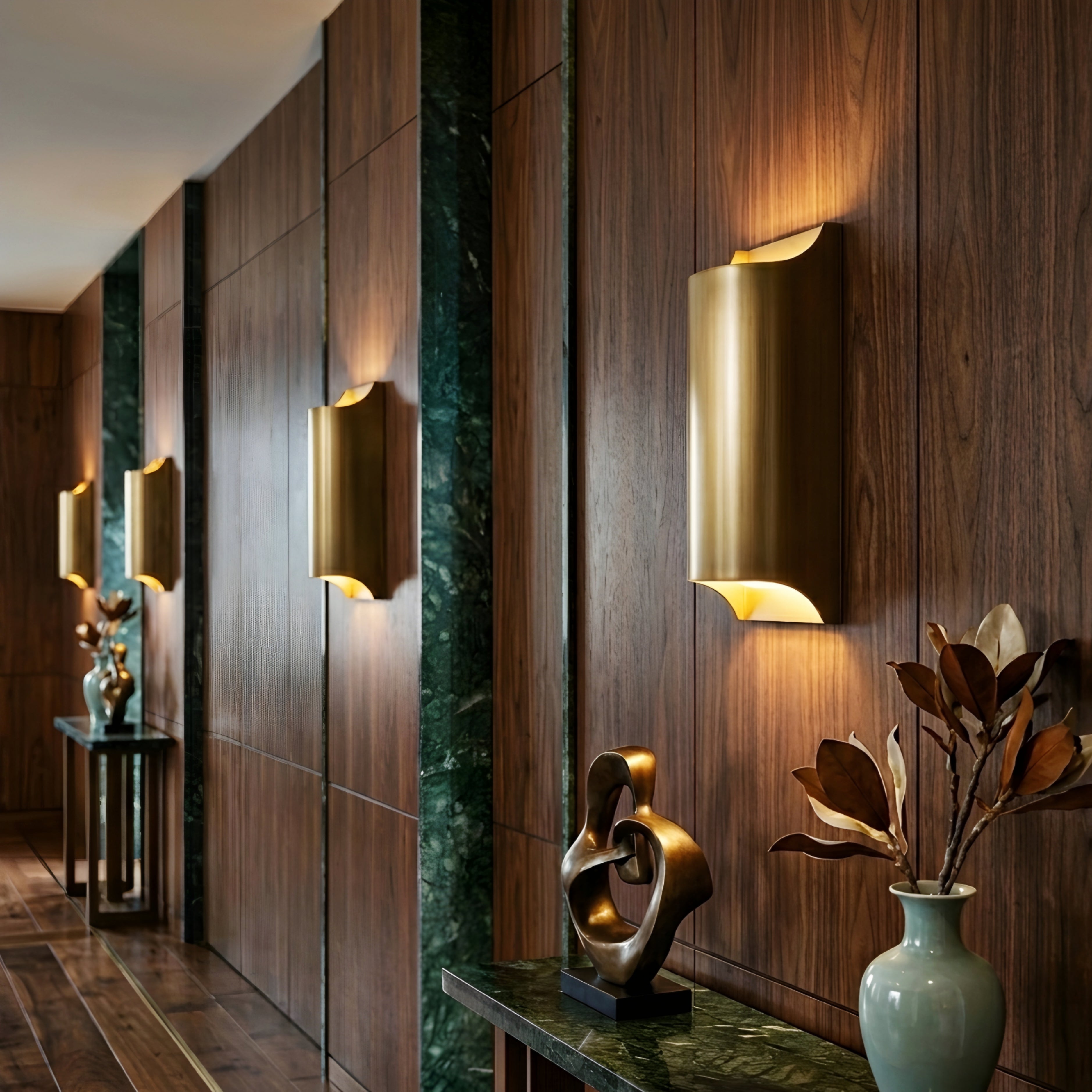 Veritas Wall Sconce – Modern Brushed Brass Curved LED Wall Light Bedroom Living Room Decorative Lighting