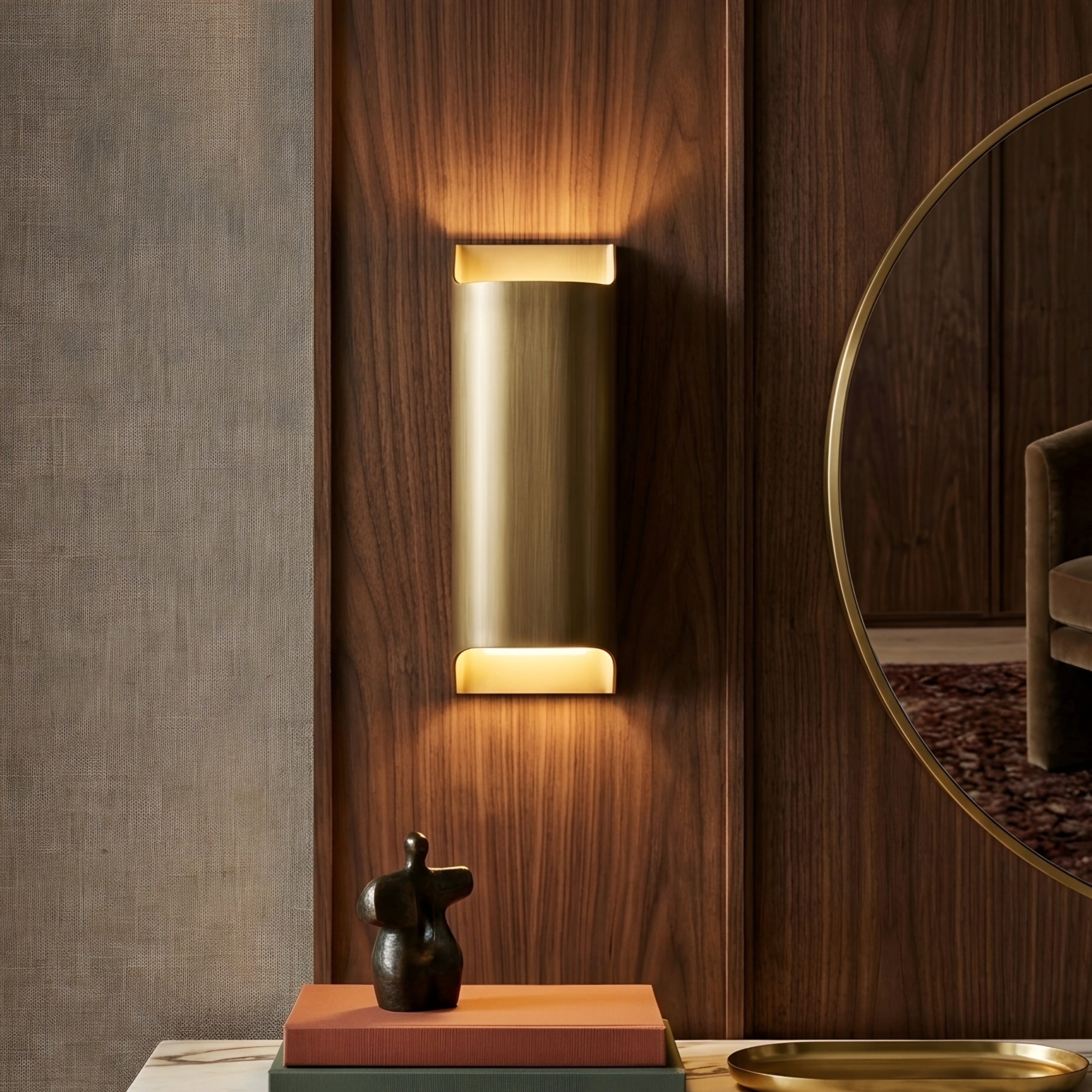 Veritas Wall Sconce – Modern Brushed Brass Curved LED Wall Light Bedroom Living Room Decorative Lighting