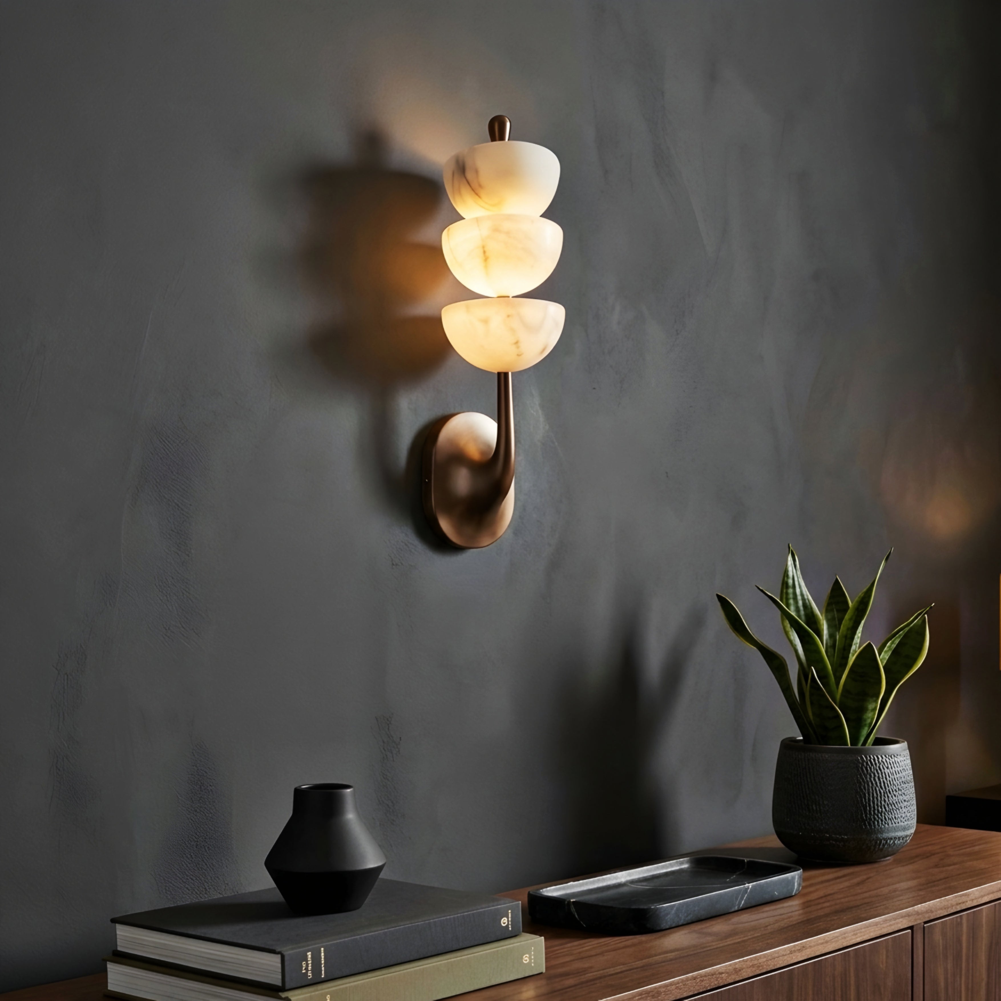 Cascara Marble Wall Sconce – White Stone Modern Decorative Lighting Living Room Bedroom Hallway