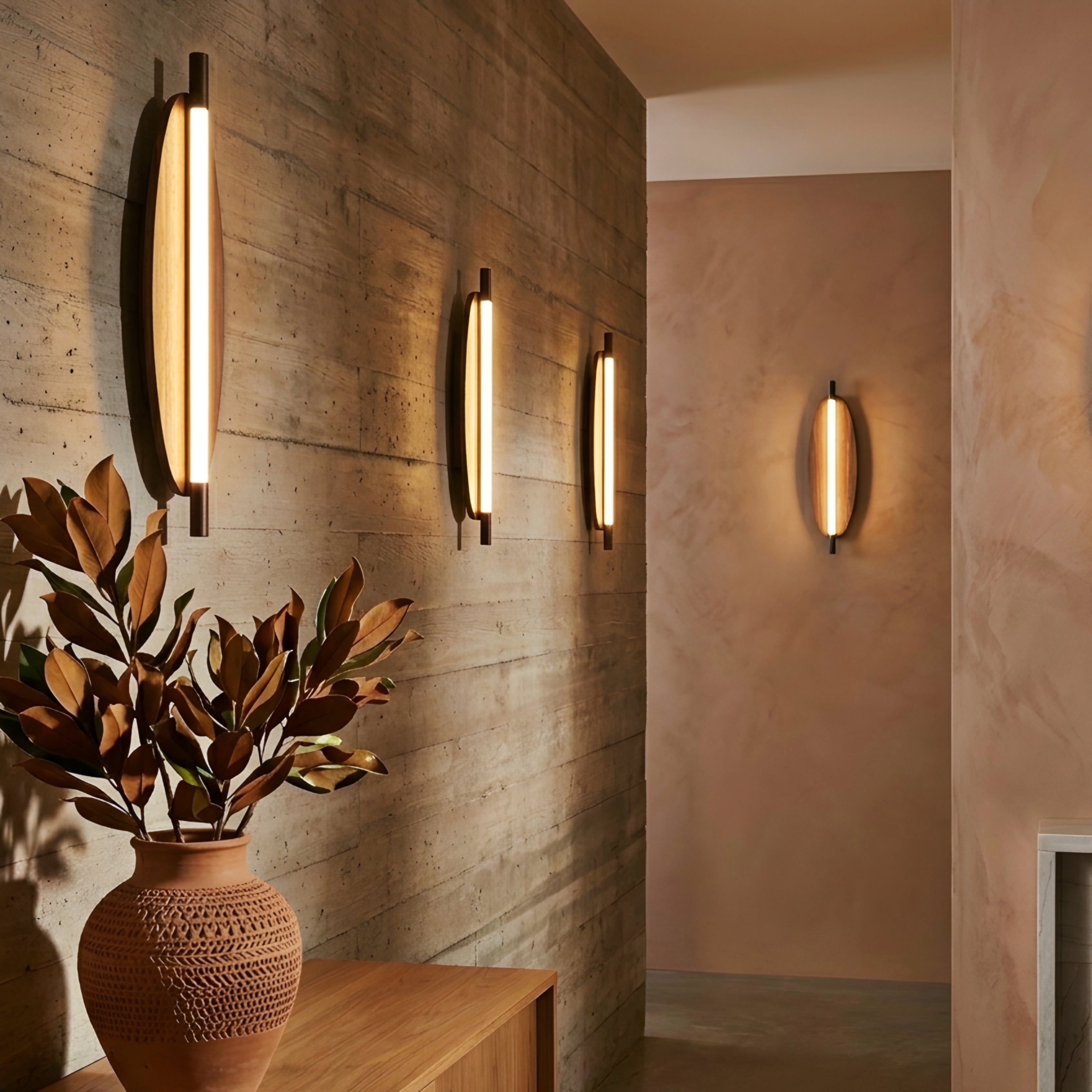 Ovaline Wall Sconce – Modern Wood LED Wall Light Living Room Bedroom Decorative Lighting Black Metal