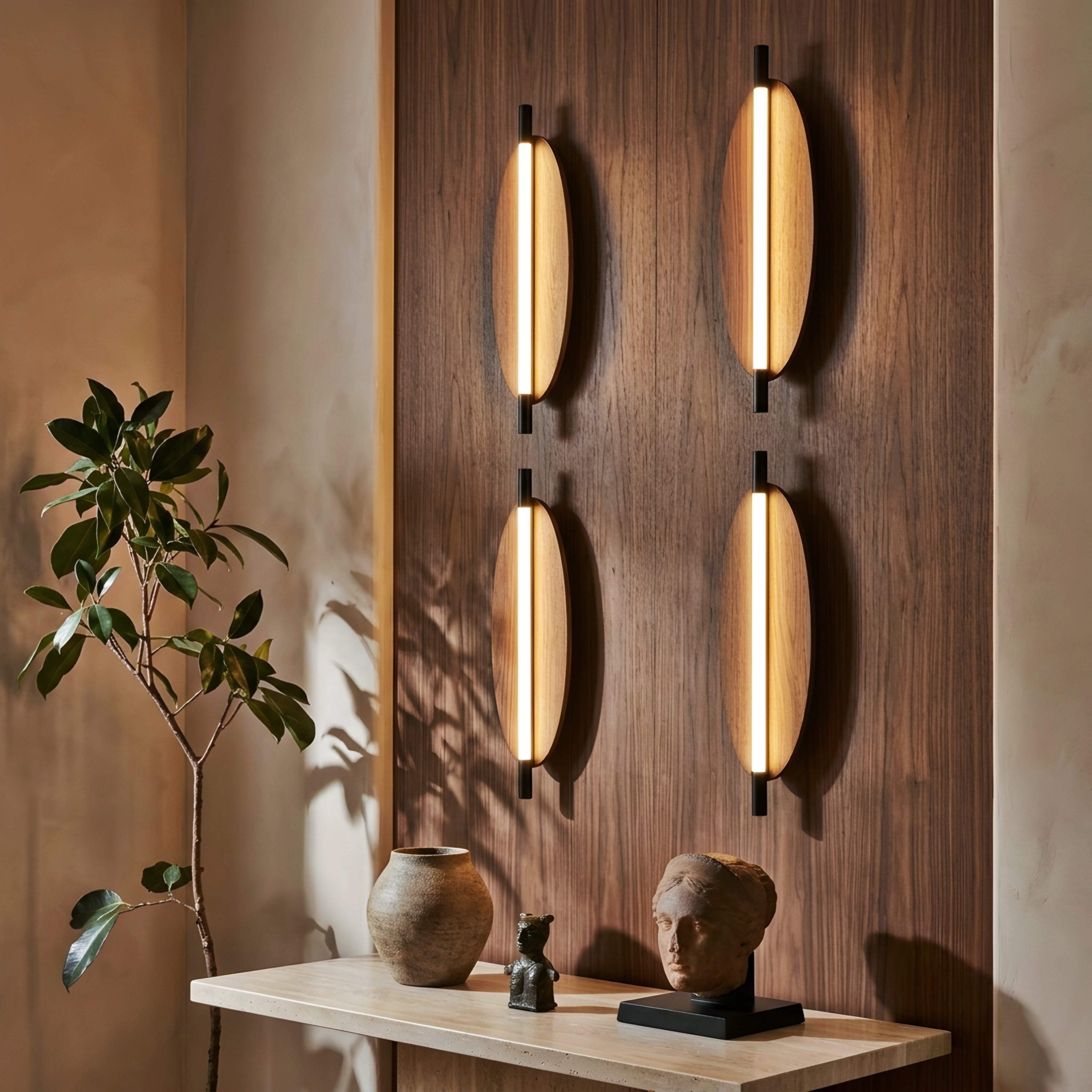 Ovaline Wall Sconce – Modern Wood LED Wall Light Living Room Bedroom Decorative Lighting Black Metal