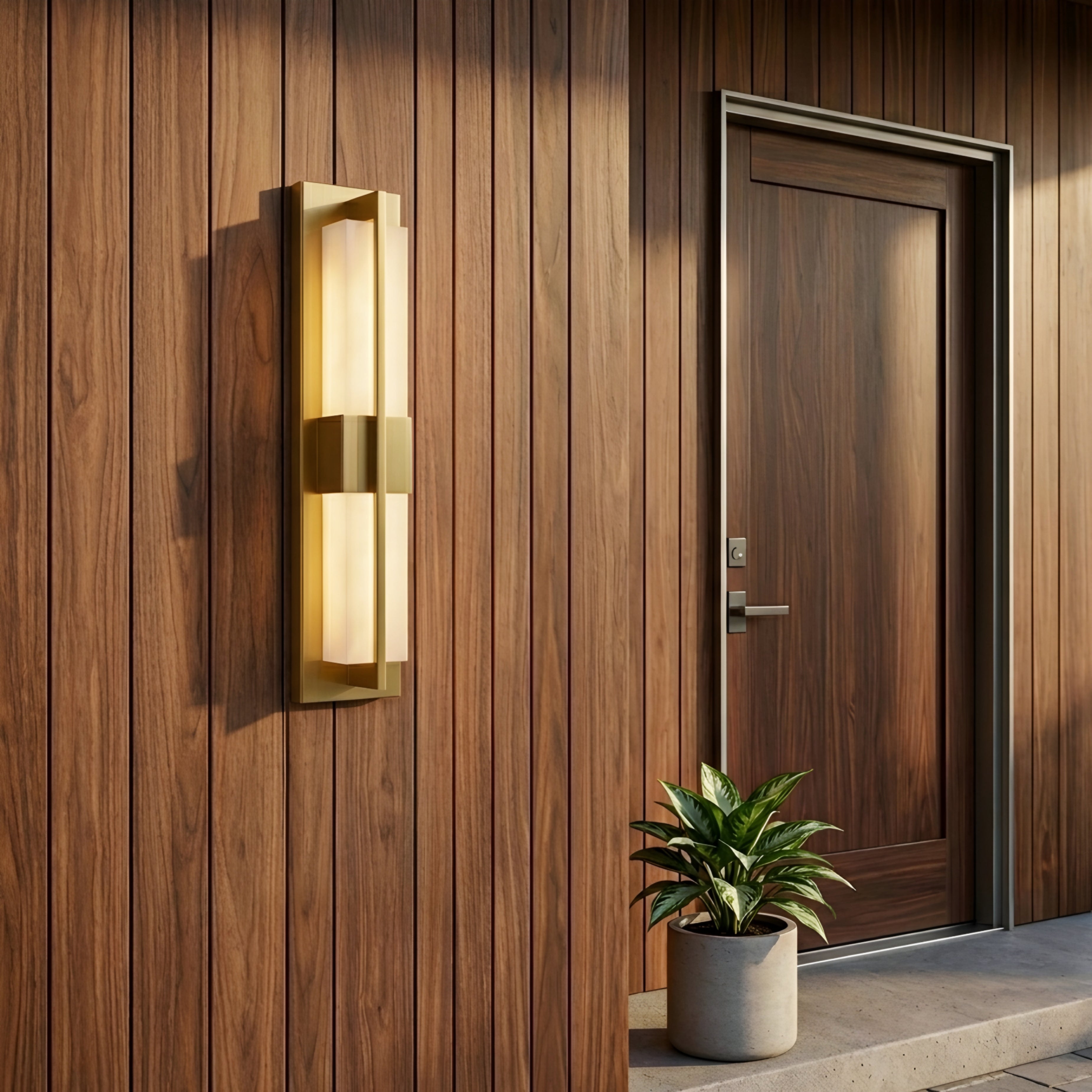 Caldera Outdoor Wall Sconce – LED Waterproof Modern Patio Entryway Exterior Wall Light Brass Gold Finish