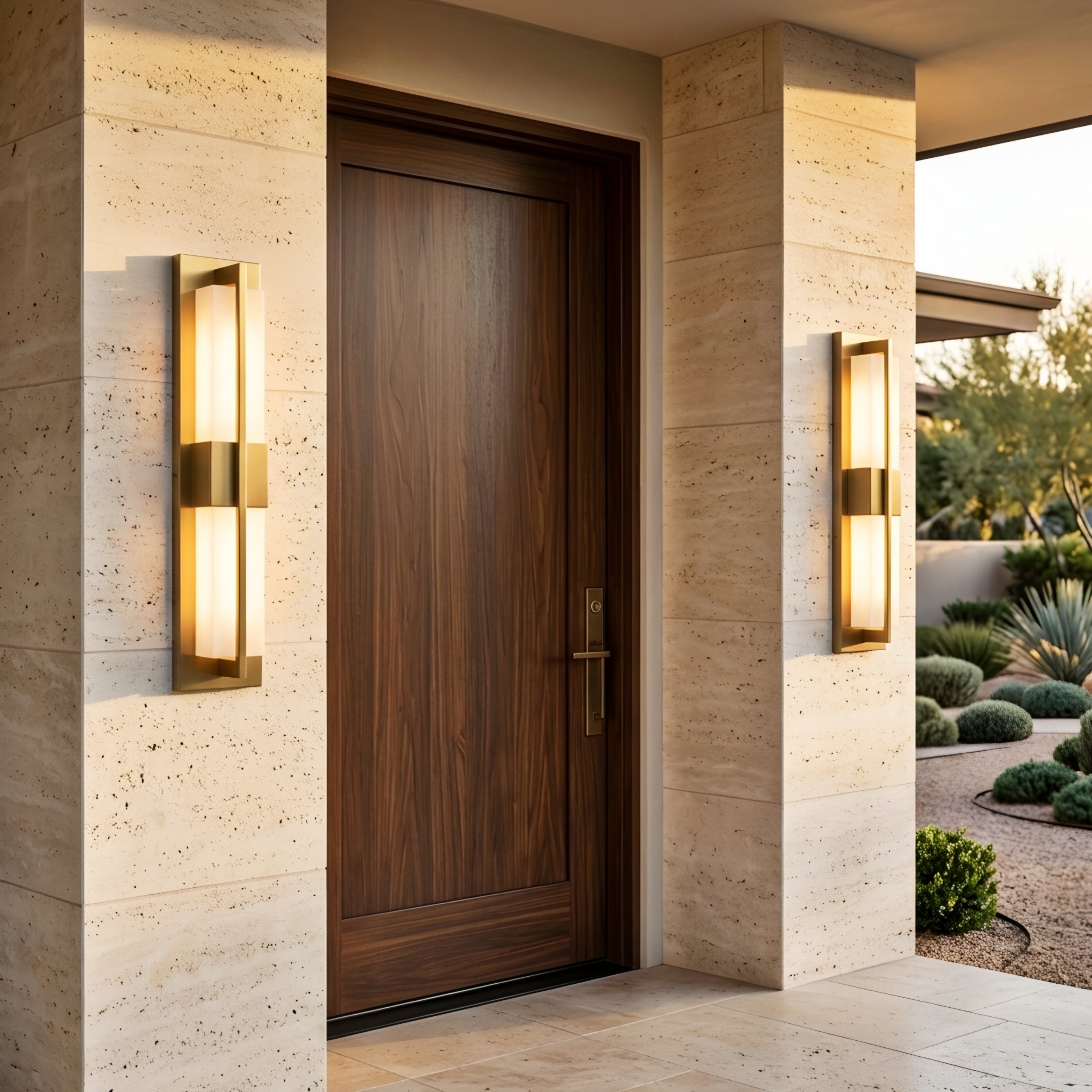 Caldera Outdoor Wall Sconce – LED Waterproof Modern Patio Entryway Exterior Wall Light Brass Gold Finish