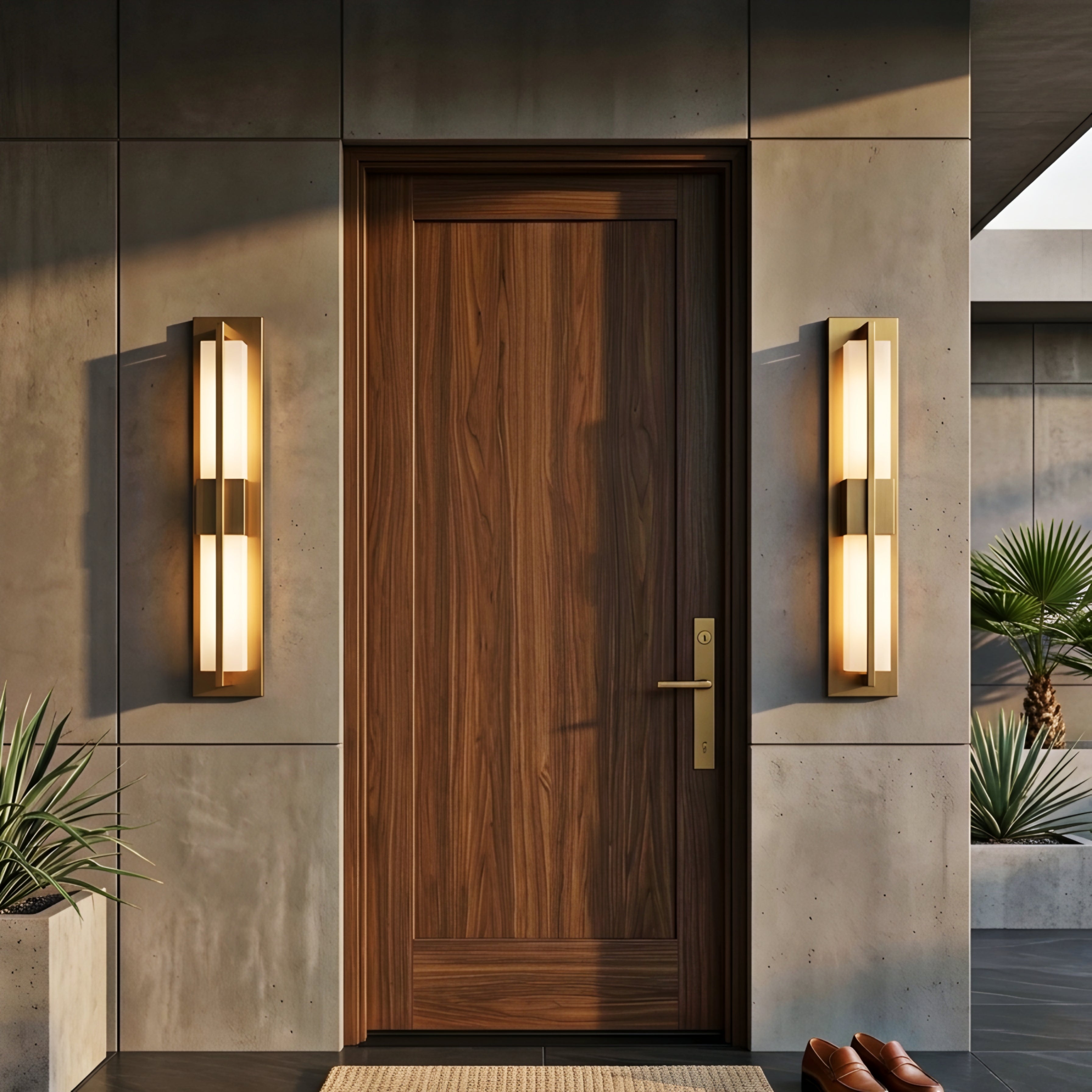 Caldera Outdoor Wall Sconce – LED Waterproof Modern Patio Entryway Exterior Wall Light Brass Gold Finish