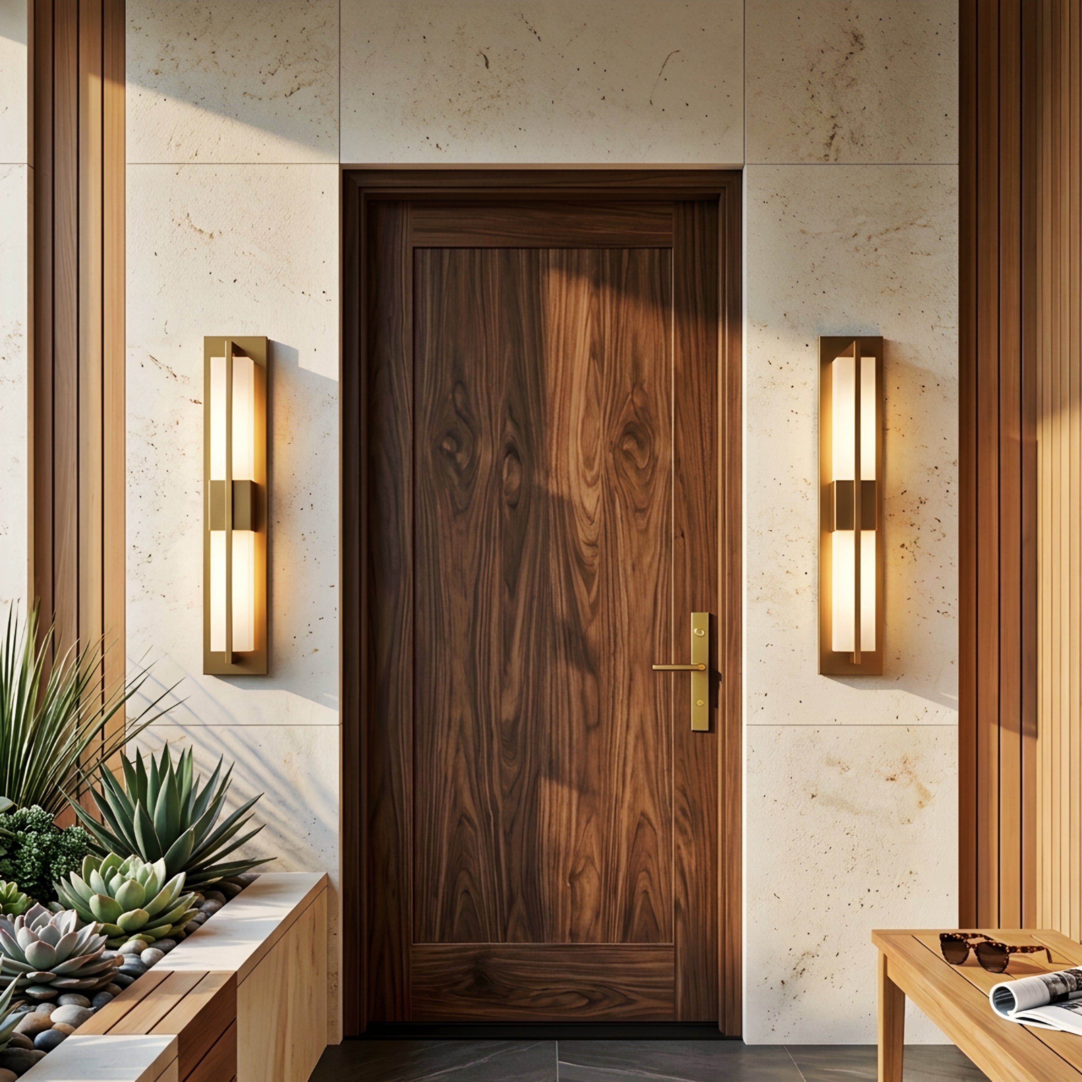 Caldera Outdoor Wall Sconce – LED Waterproof Modern Patio Entryway Exterior Wall Light Brass Gold Finish