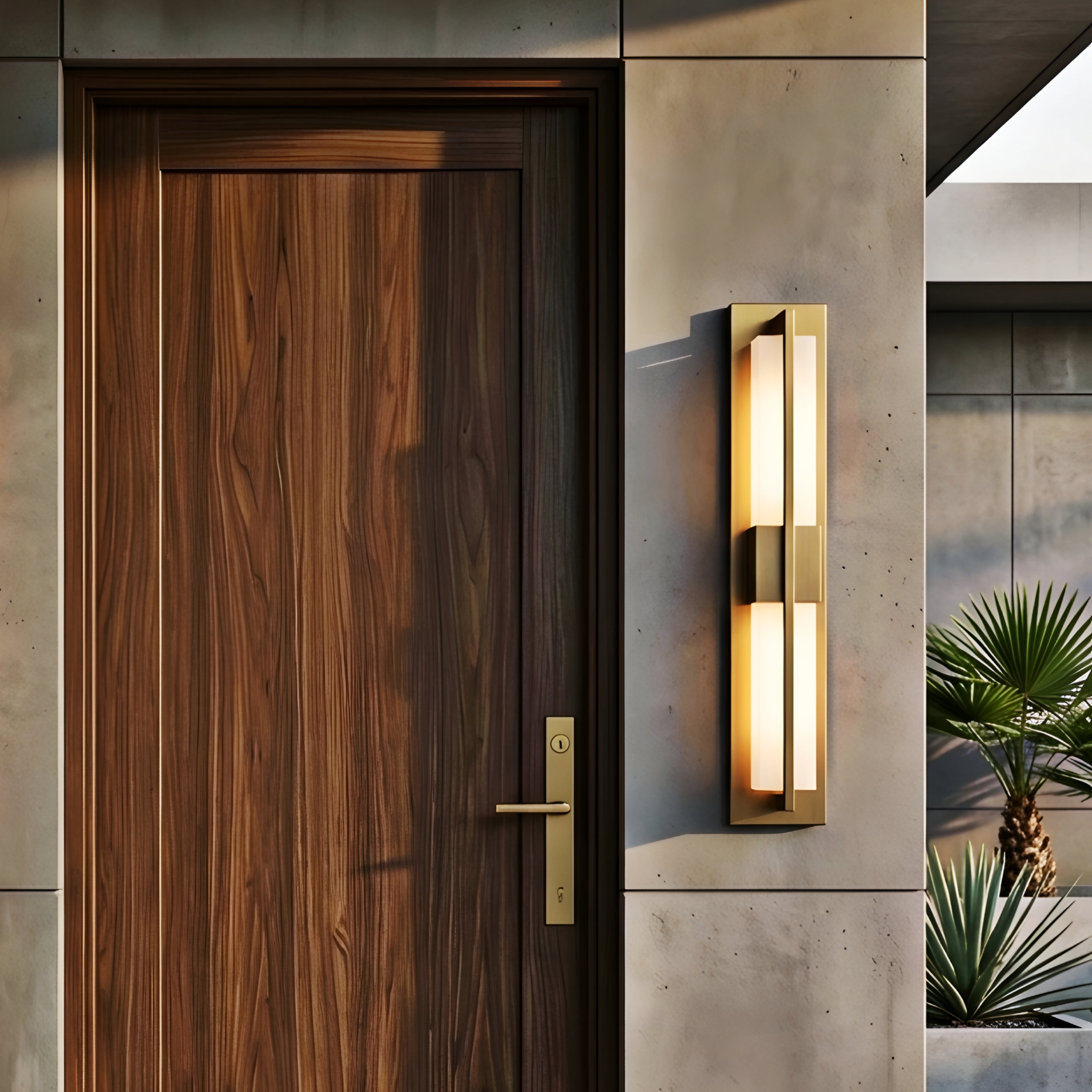 Caldera Outdoor Wall Sconce – LED Waterproof Modern Patio Entryway Exterior Wall Light Brass Gold Finish