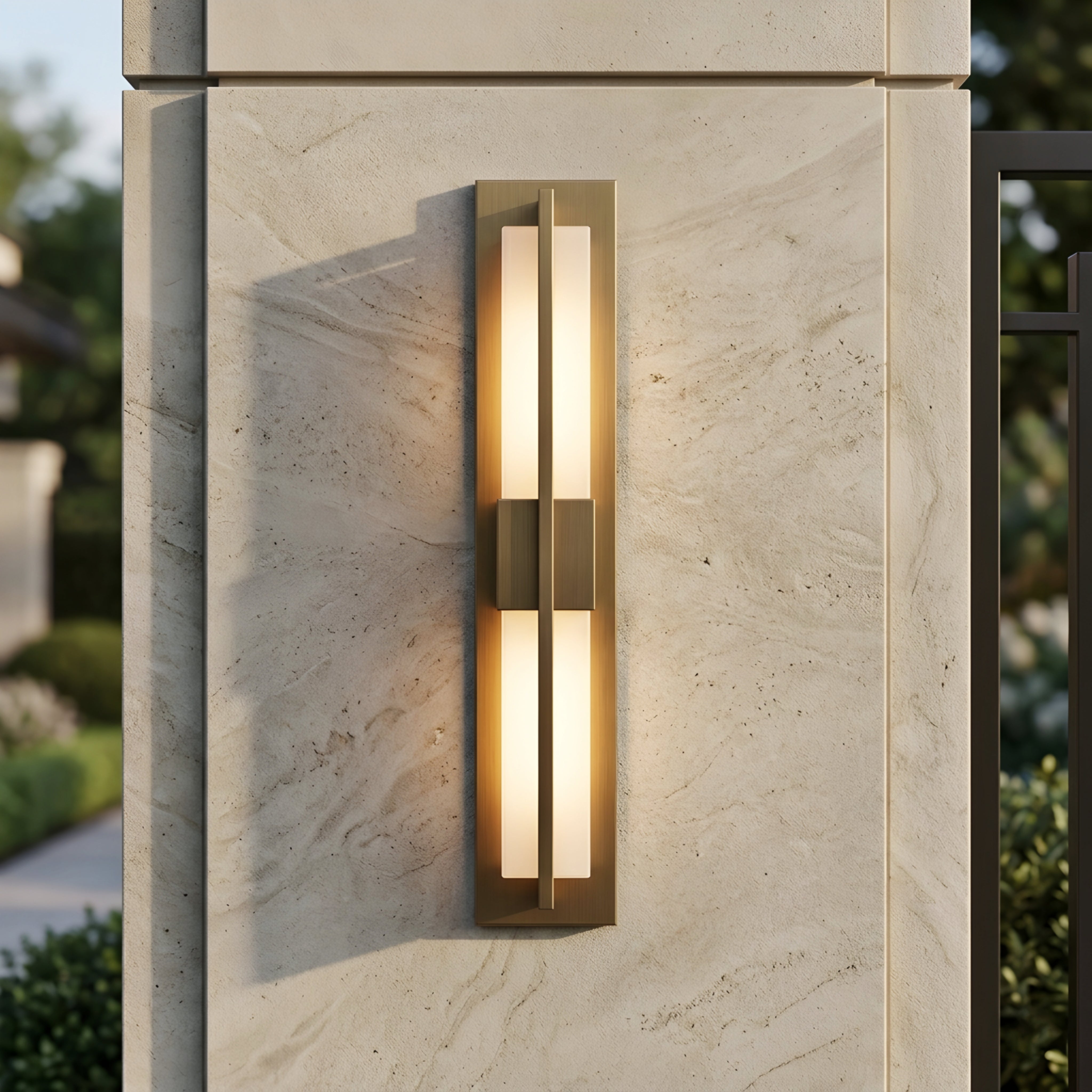 Caldera Outdoor Wall Sconce – LED Waterproof Modern Patio Entryway Exterior Wall Light Brass Gold Finish