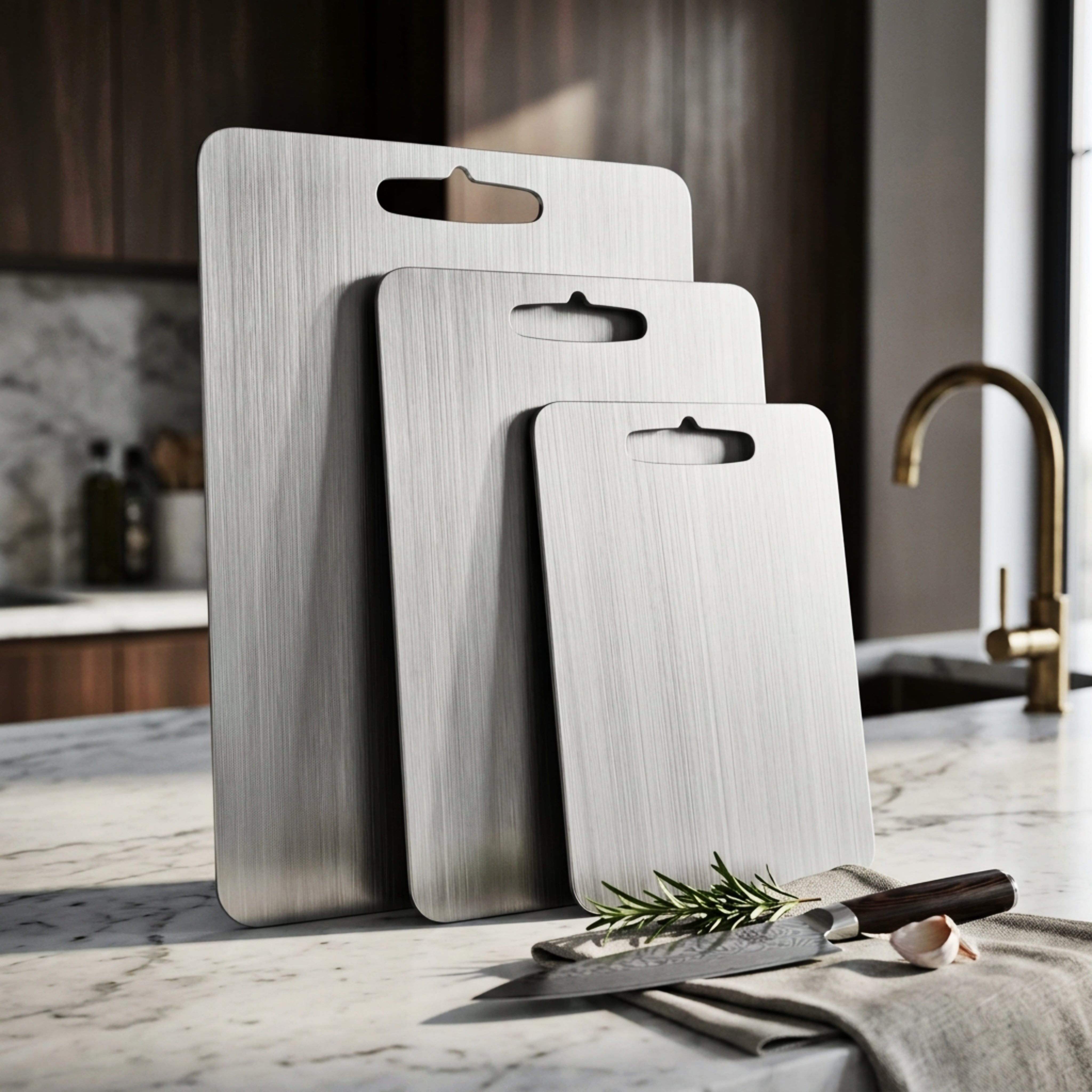 Brushen Aluminum Cutting Board Set – Kitchen Chopping Boards Durable Metal Non-Slip Handle