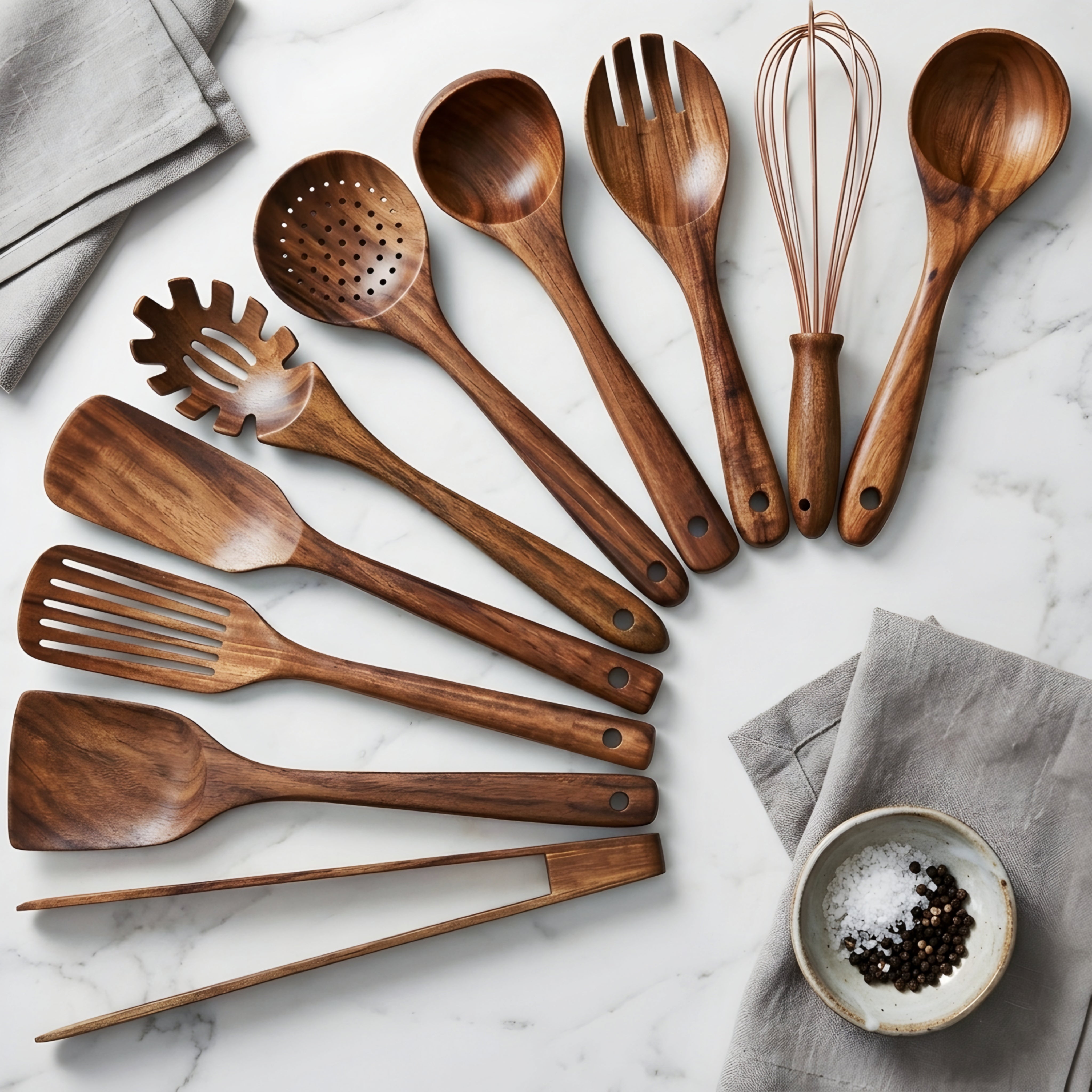 Gravenwood Utensil Set – Natural Teak Wood Kitchen Cooking Tools 11 Piece Nonstick Spatula Spoon Holder