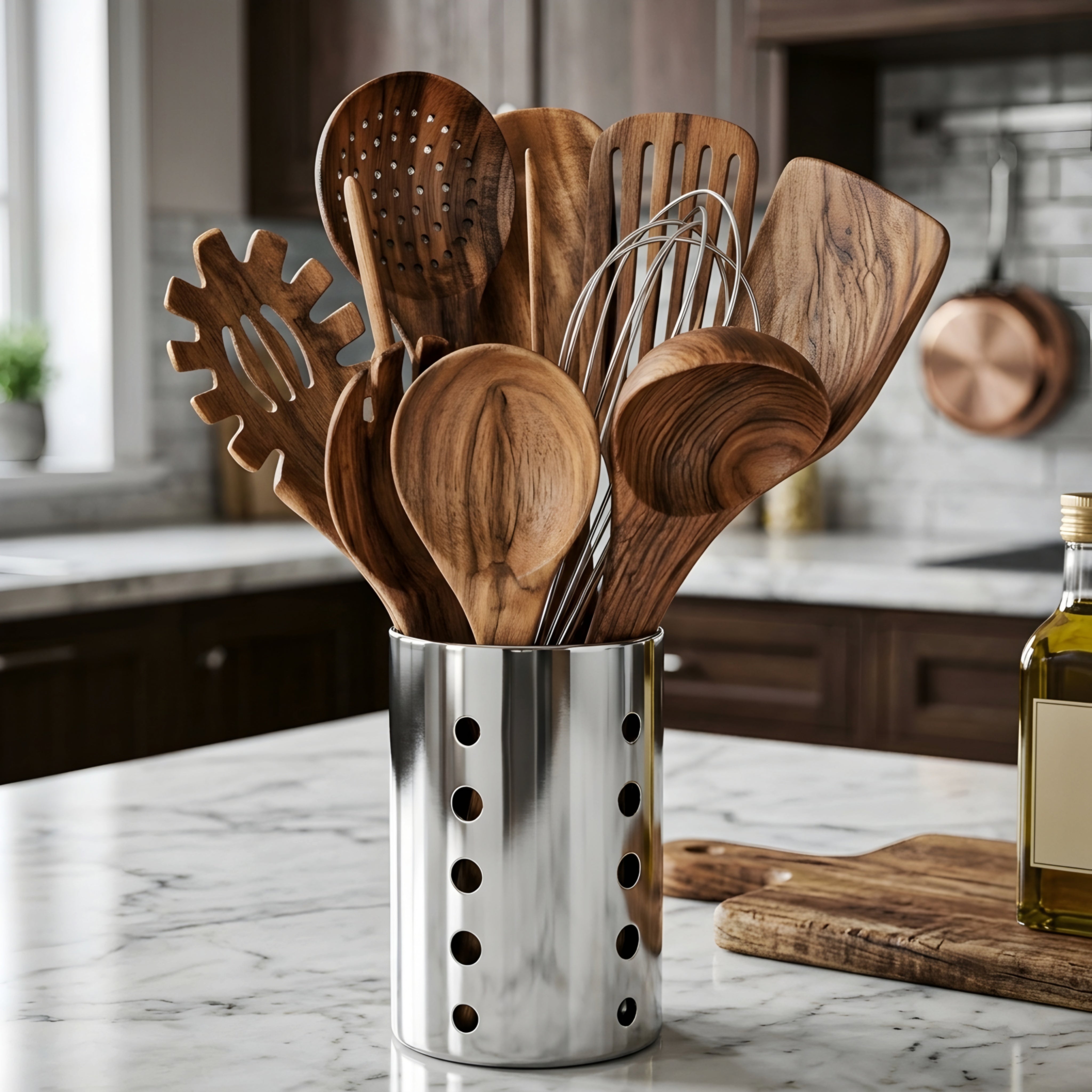 Gravenwood Utensil Set – Natural Teak Wood Kitchen Cooking Tools 11 Piece Nonstick Spatula Spoon Holder