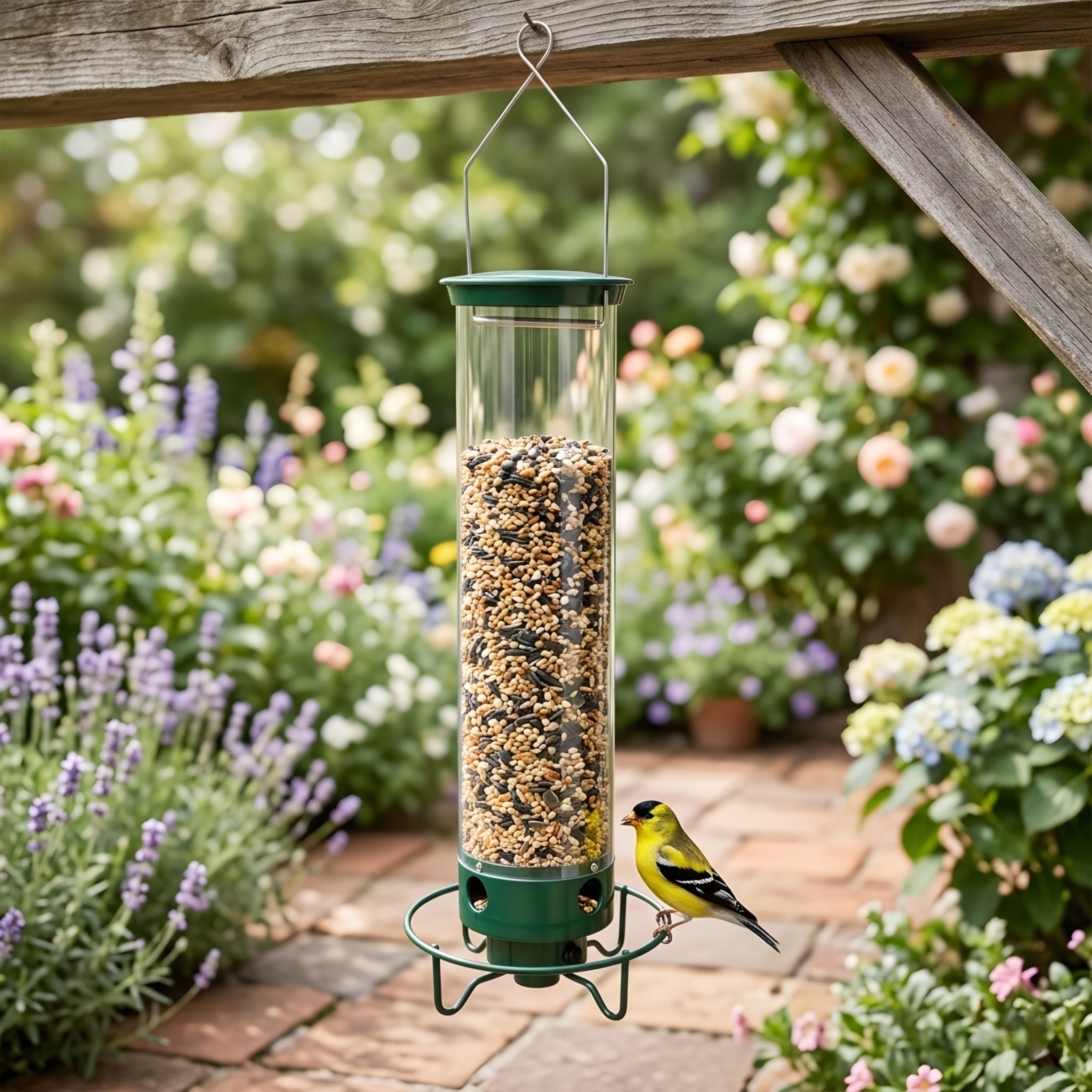 Verdano Tube Bird Feeder – Hanging Wild Bird Seed Feeder Outdoor Garden Backyard Large Capacity Metal