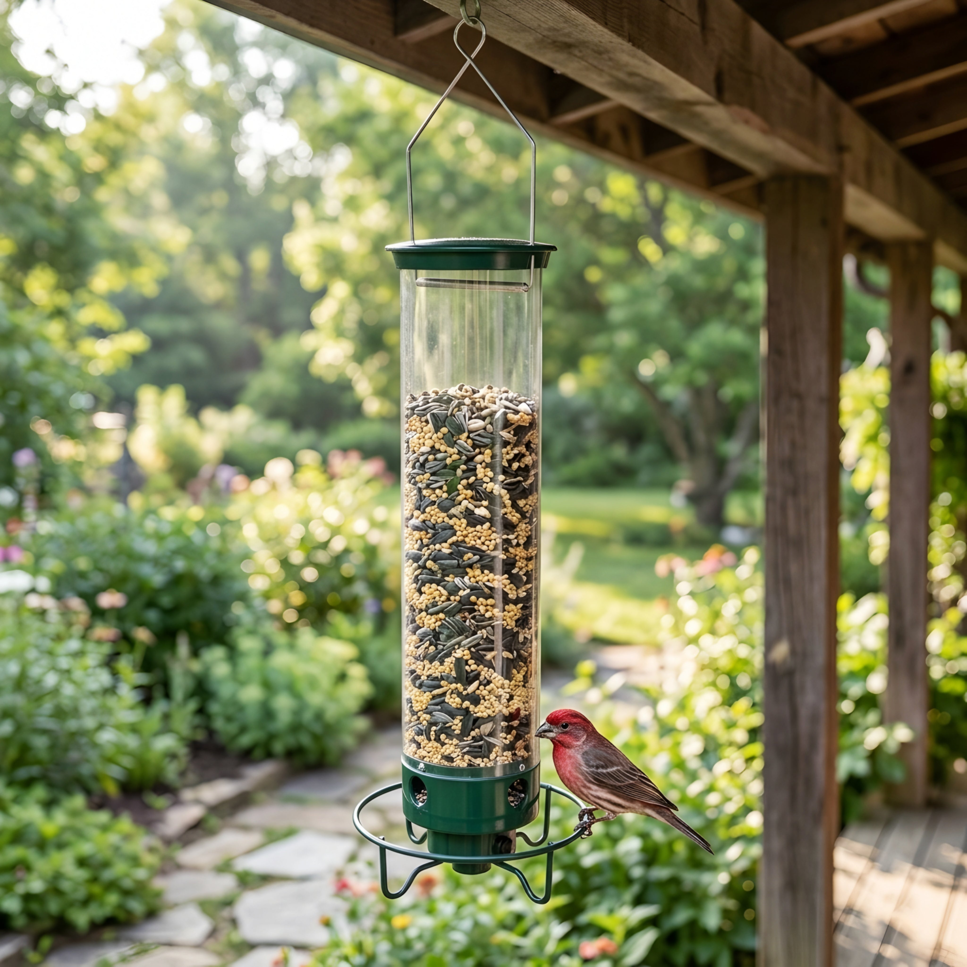 Verdano Tube Bird Feeder – Hanging Wild Bird Seed Feeder Outdoor Garden Backyard Large Capacity Metal