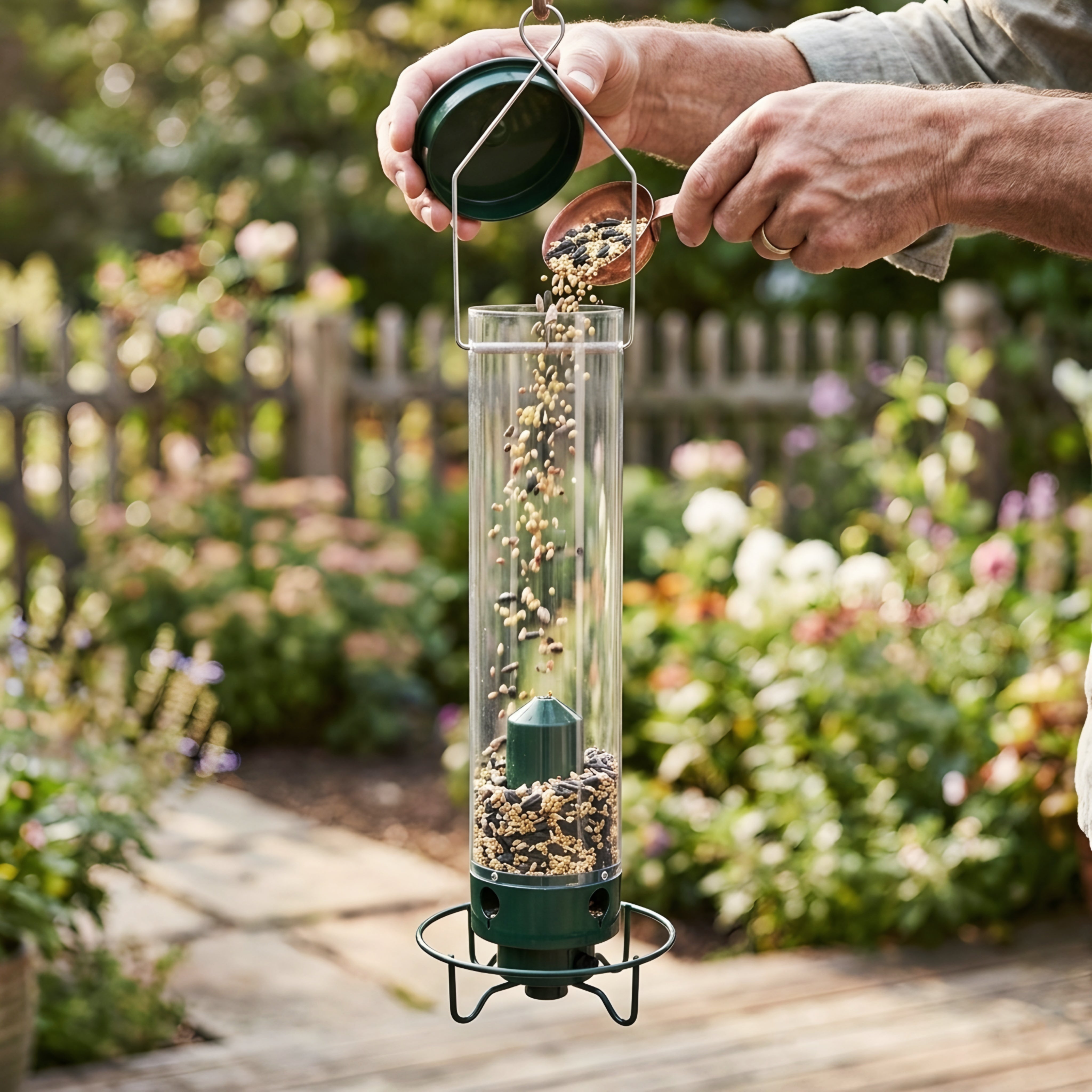 Verdano Tube Bird Feeder – Hanging Wild Bird Seed Feeder Outdoor Garden Backyard Large Capacity Metal