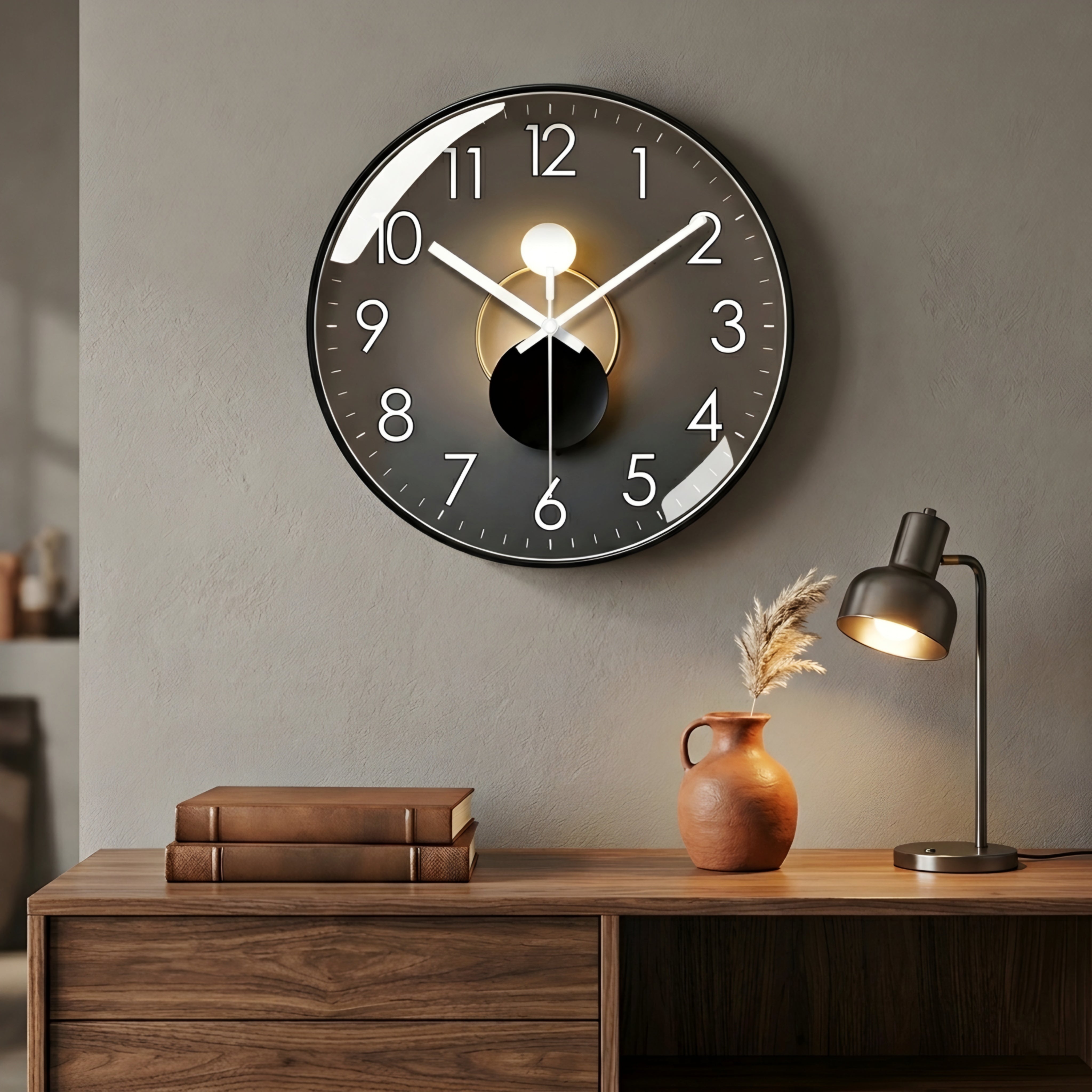 Orbane Illuminated Wall Clock – Modern Large Round Decorative Living Room Bedroom Silent Backlit
