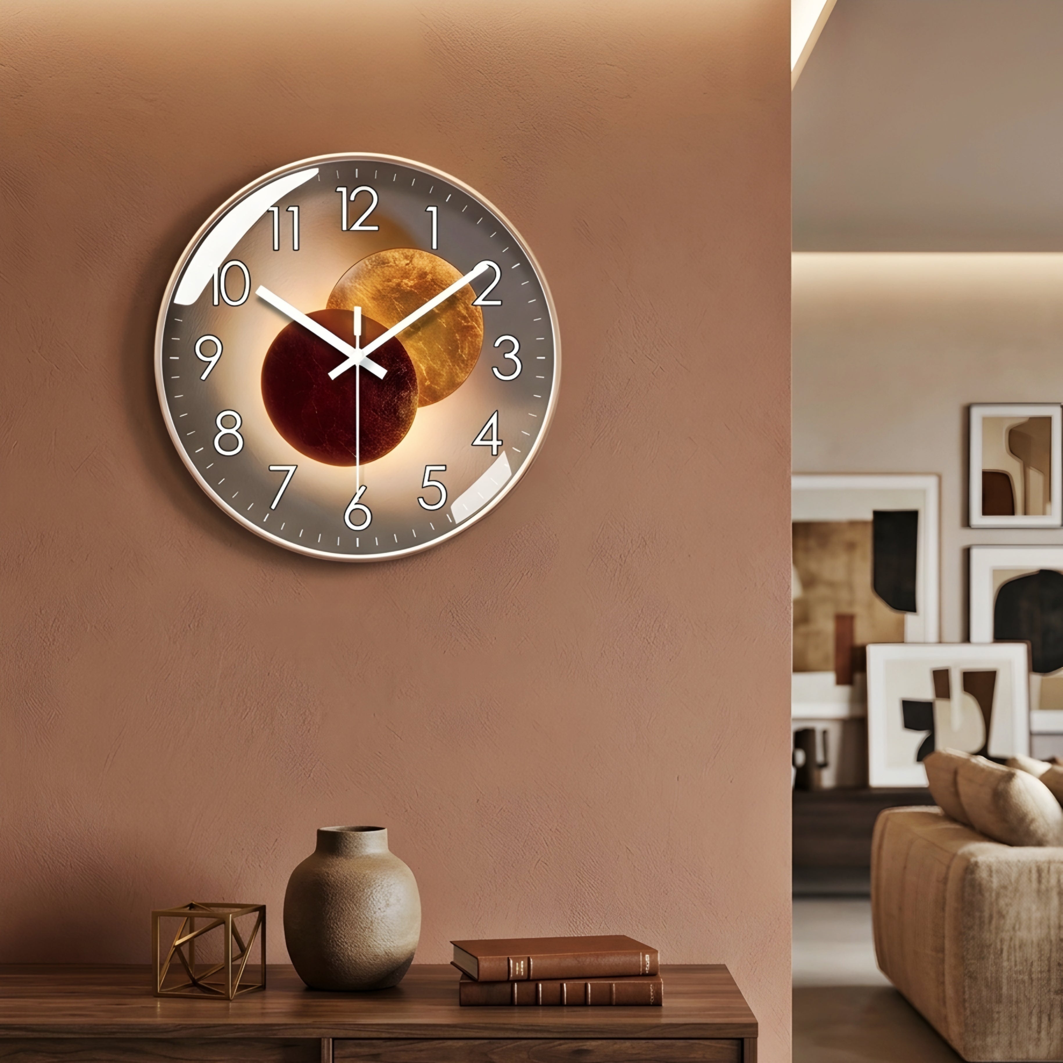 Orbane Illuminated Wall Clock – Modern Large Round Decorative Living Room Bedroom Silent Backlit