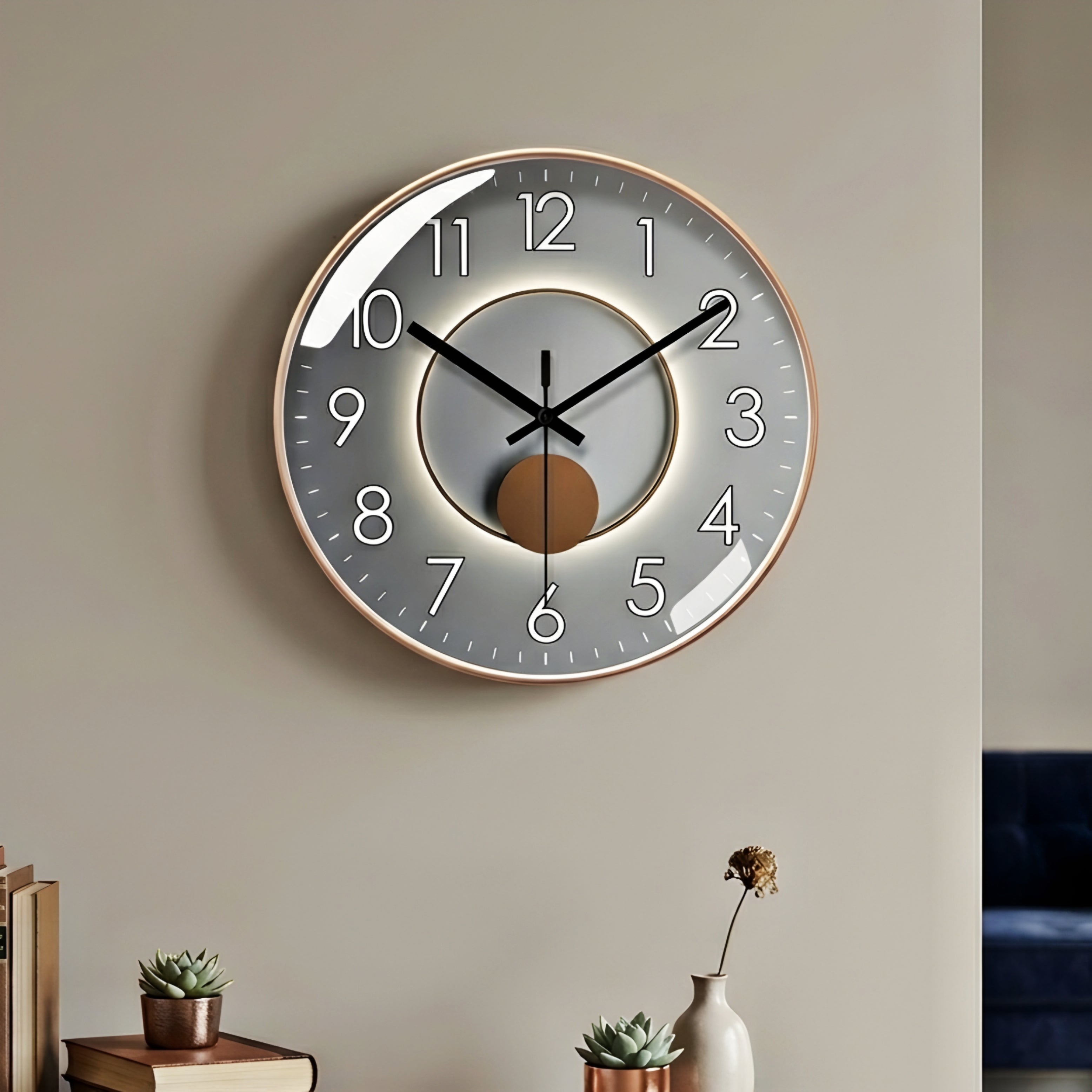 Orbane Illuminated Wall Clock – Modern Large Round Decorative Living Room Bedroom Silent Backlit