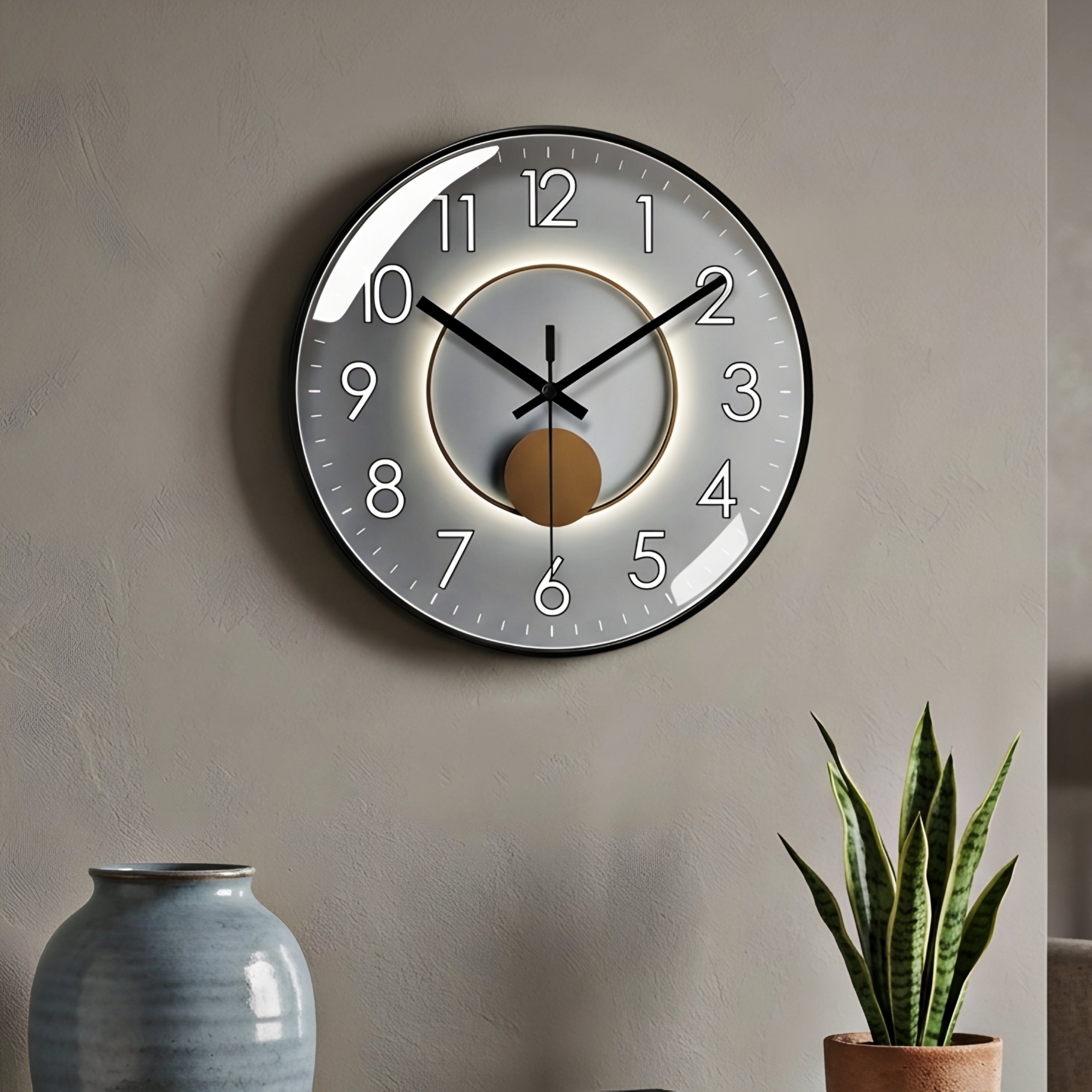Orbane Illuminated Wall Clock – Modern Large Round Decorative Living Room Bedroom Silent Backlit