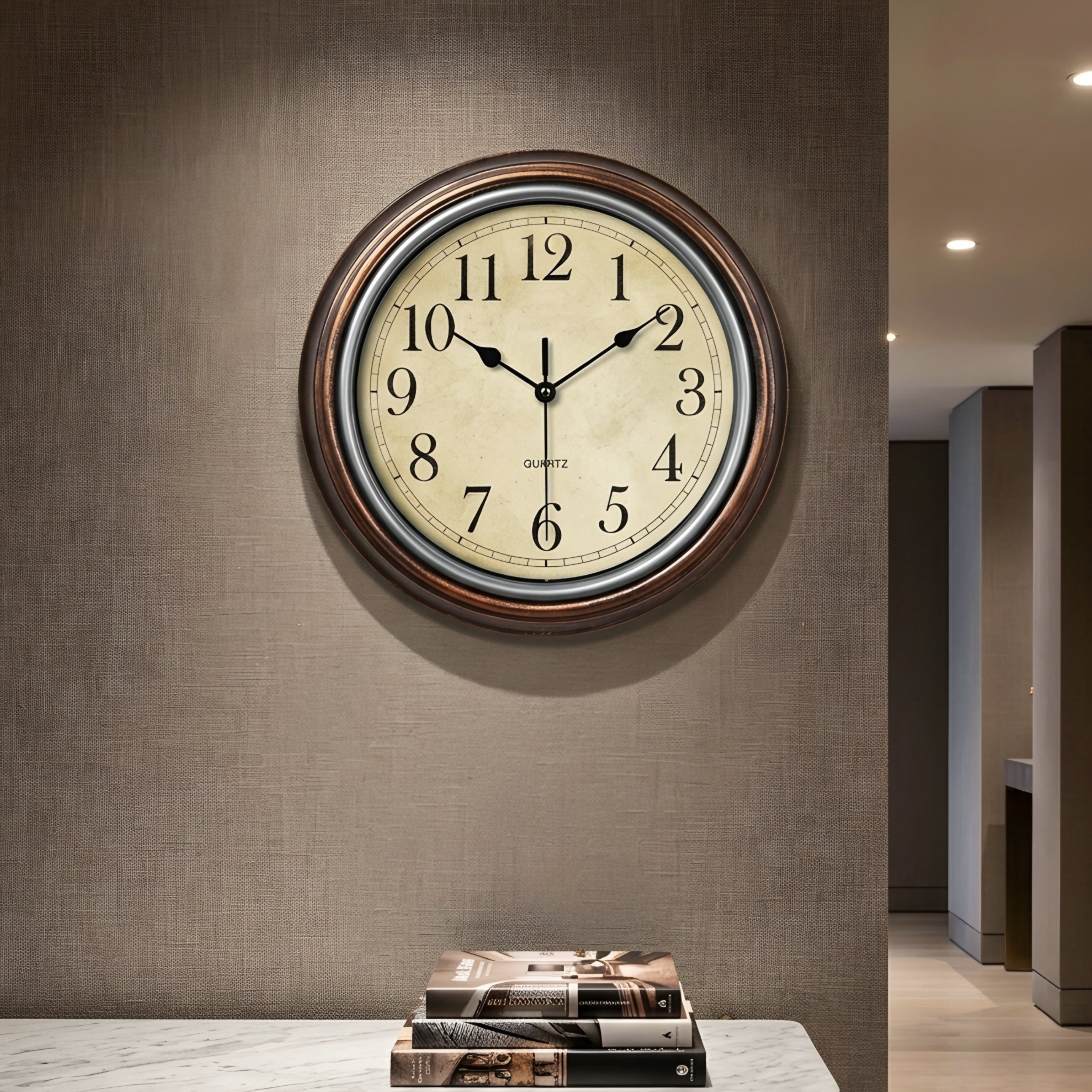 Harston Wall Clock – Vintage Bronze Round Silent Quartz Decorative Living Room Bedroom Office
