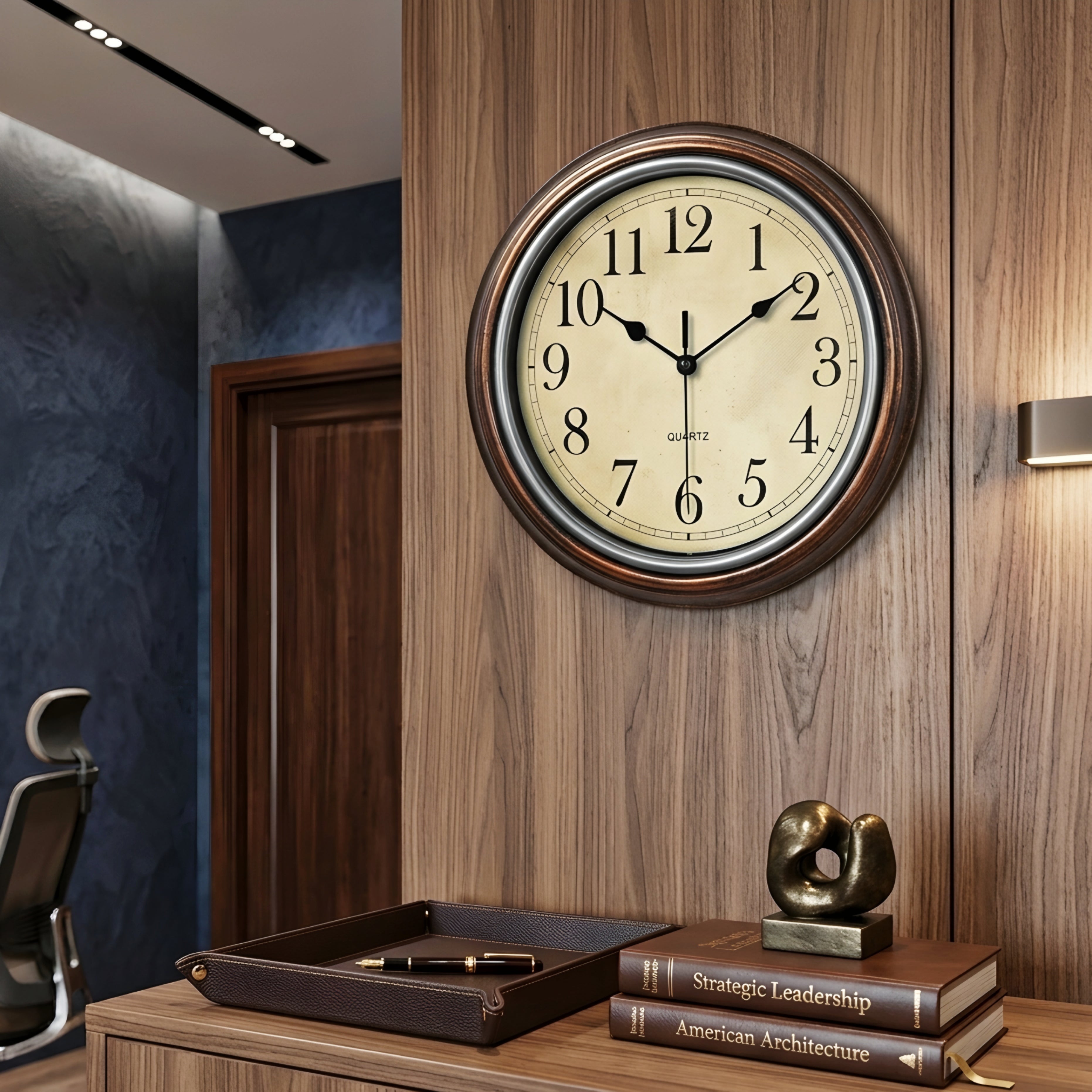 Harston Wall Clock – Vintage Bronze Round Silent Quartz Decorative Living Room Bedroom Office