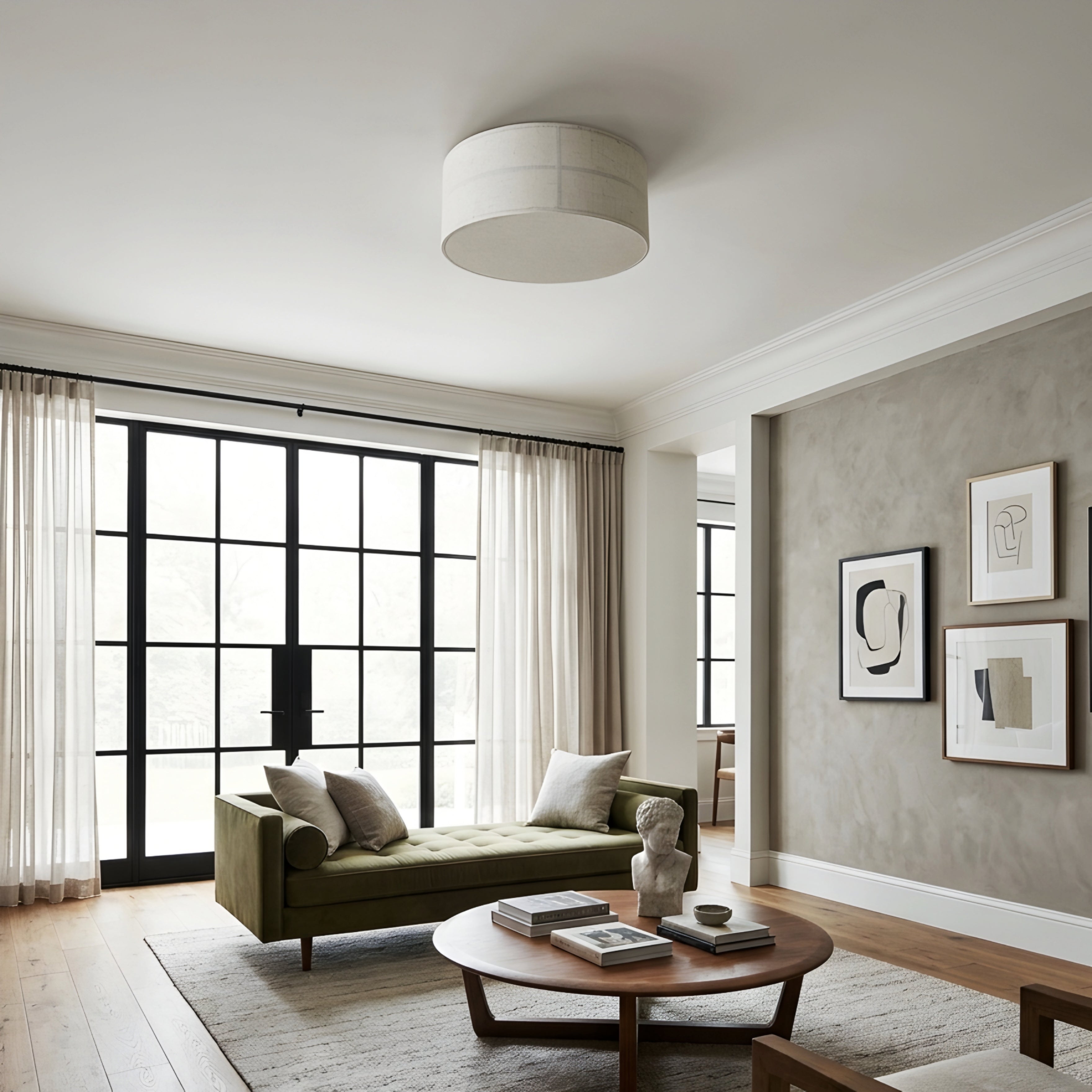 Belcrest Flush Mount Ceiling Light – Drum Fabric Ceiling Light Living Room Bedroom Decorative Lighting