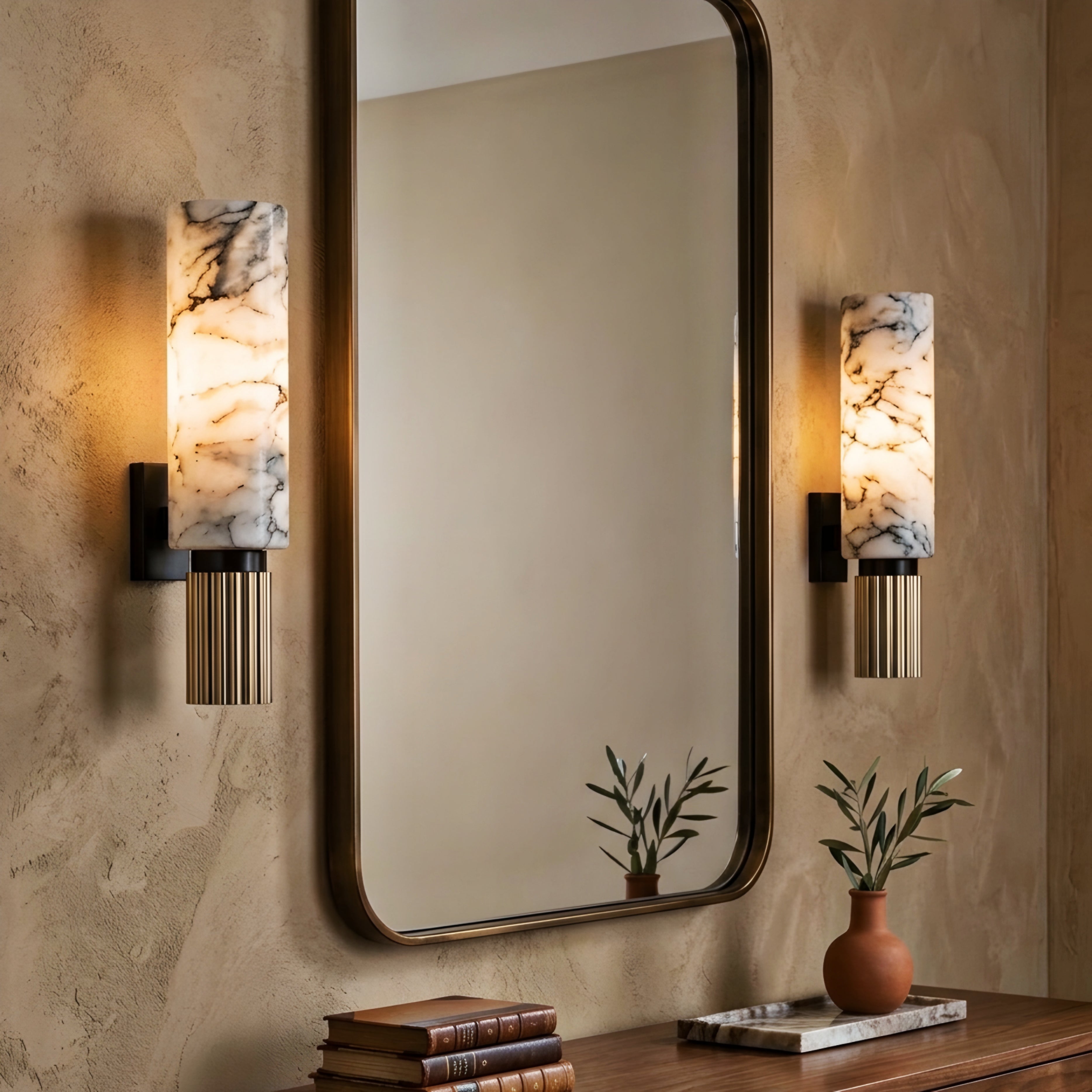 Stratum Marble Wall Sconce – LED Modern Decorative Lighting Alabaster Bedroom Living Room Fixture