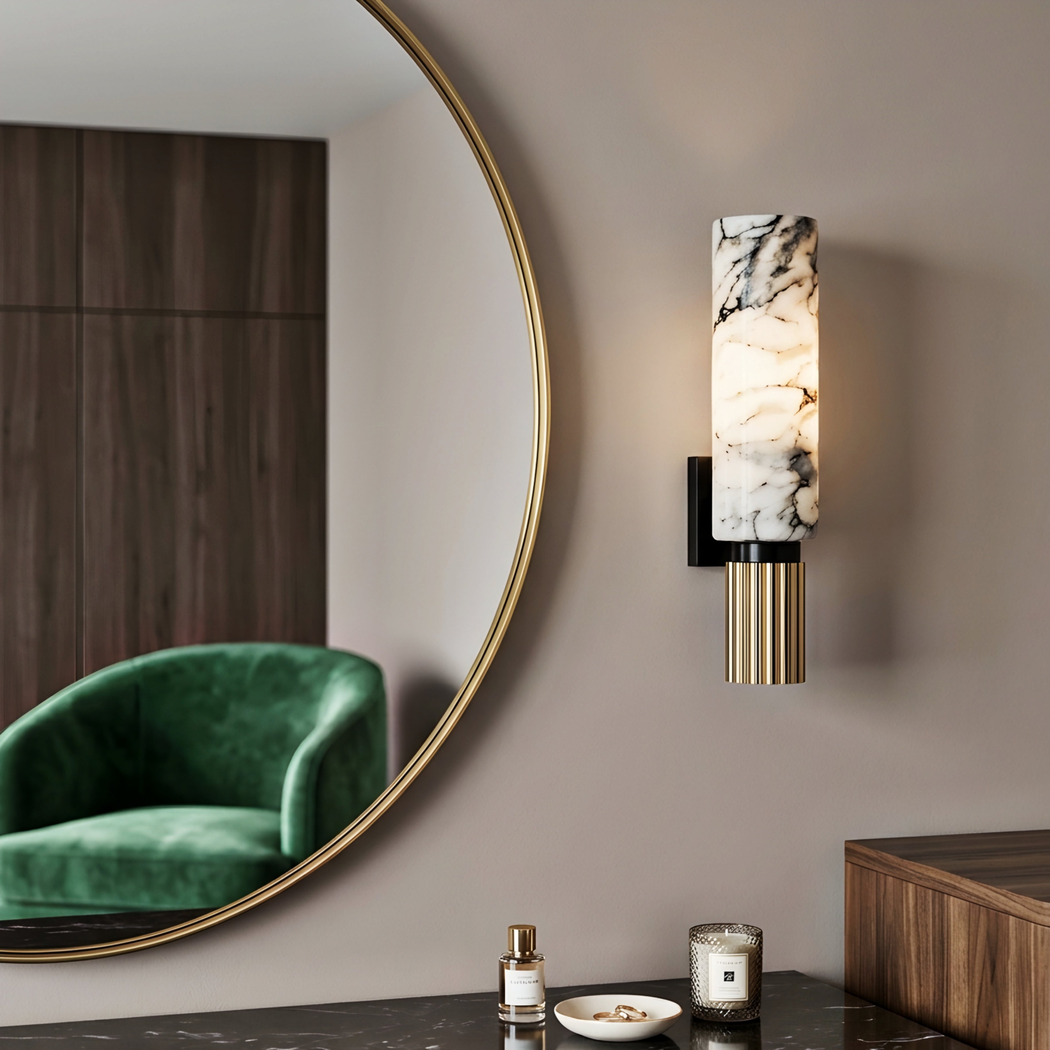 Stratum Marble Wall Sconce – LED Modern Decorative Lighting Alabaster Bedroom Living Room Fixture
