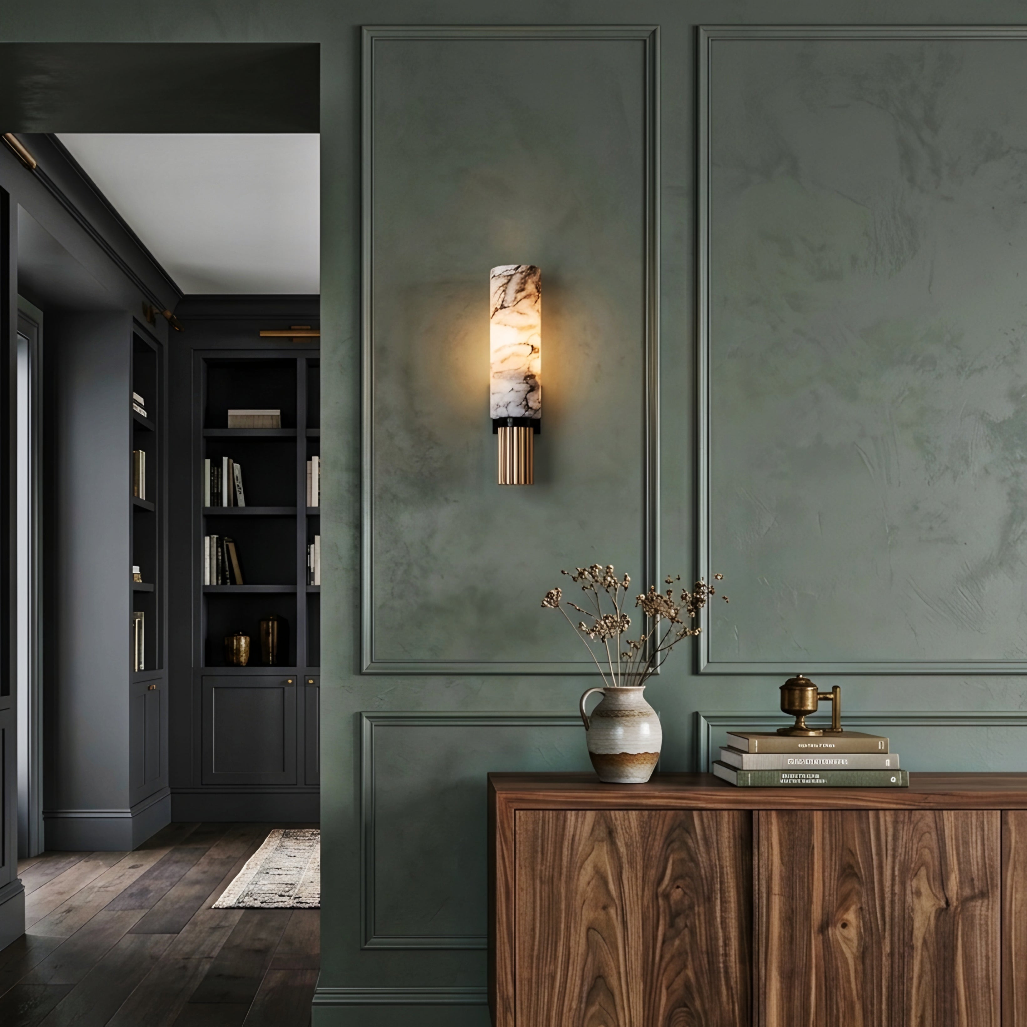 Stratum Marble Wall Sconce – LED Modern Decorative Lighting Alabaster Bedroom Living Room Fixture