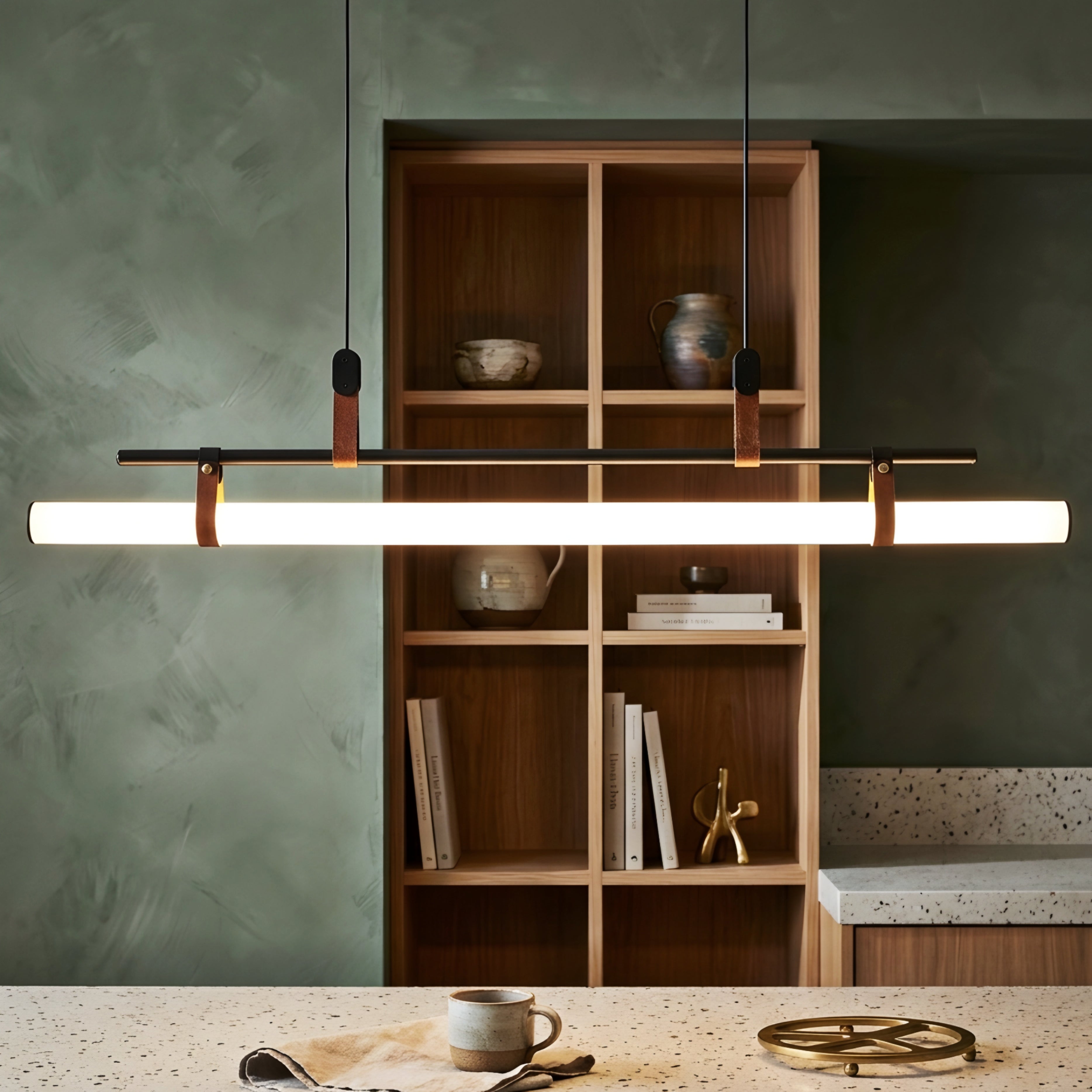 Calvero Linear Pendant Light – Modern Black Copper Tube Ceiling Light Kitchen Island Dining Room