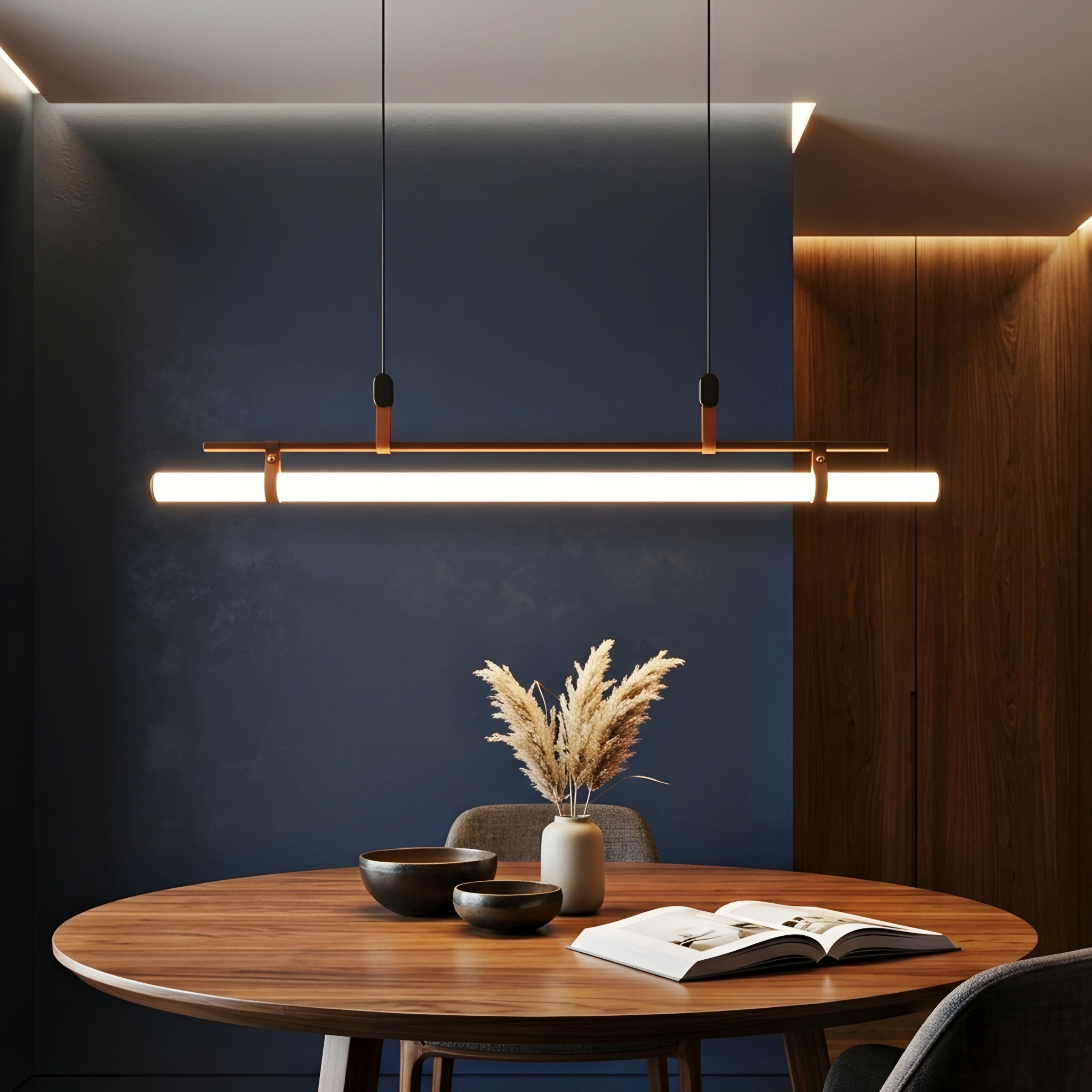 Calvero Linear Pendant Light – Modern Black Copper Tube Ceiling Light Kitchen Island Dining Room