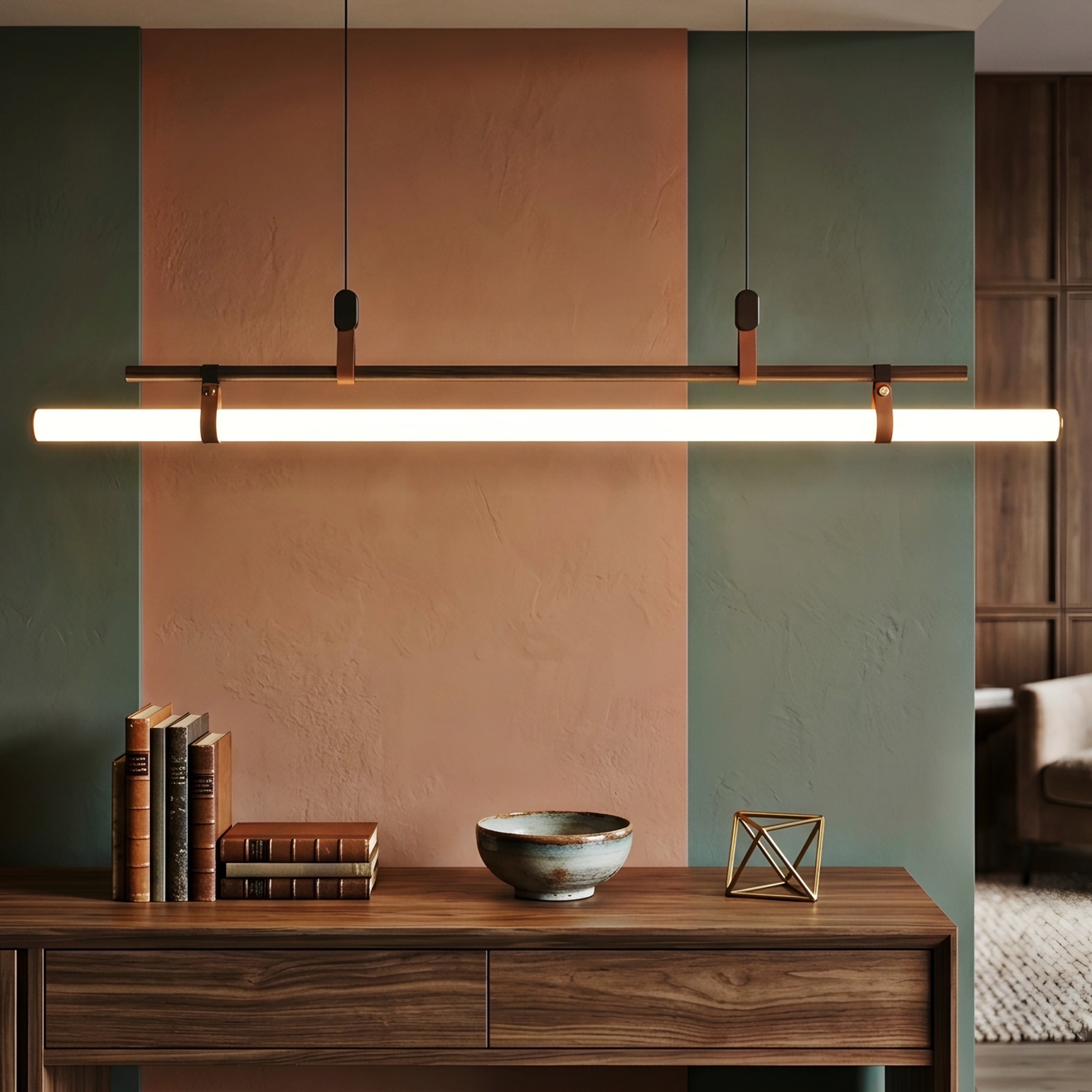 Calvero Linear Pendant Light – Modern Black Copper Tube Ceiling Light Kitchen Island Dining Room
