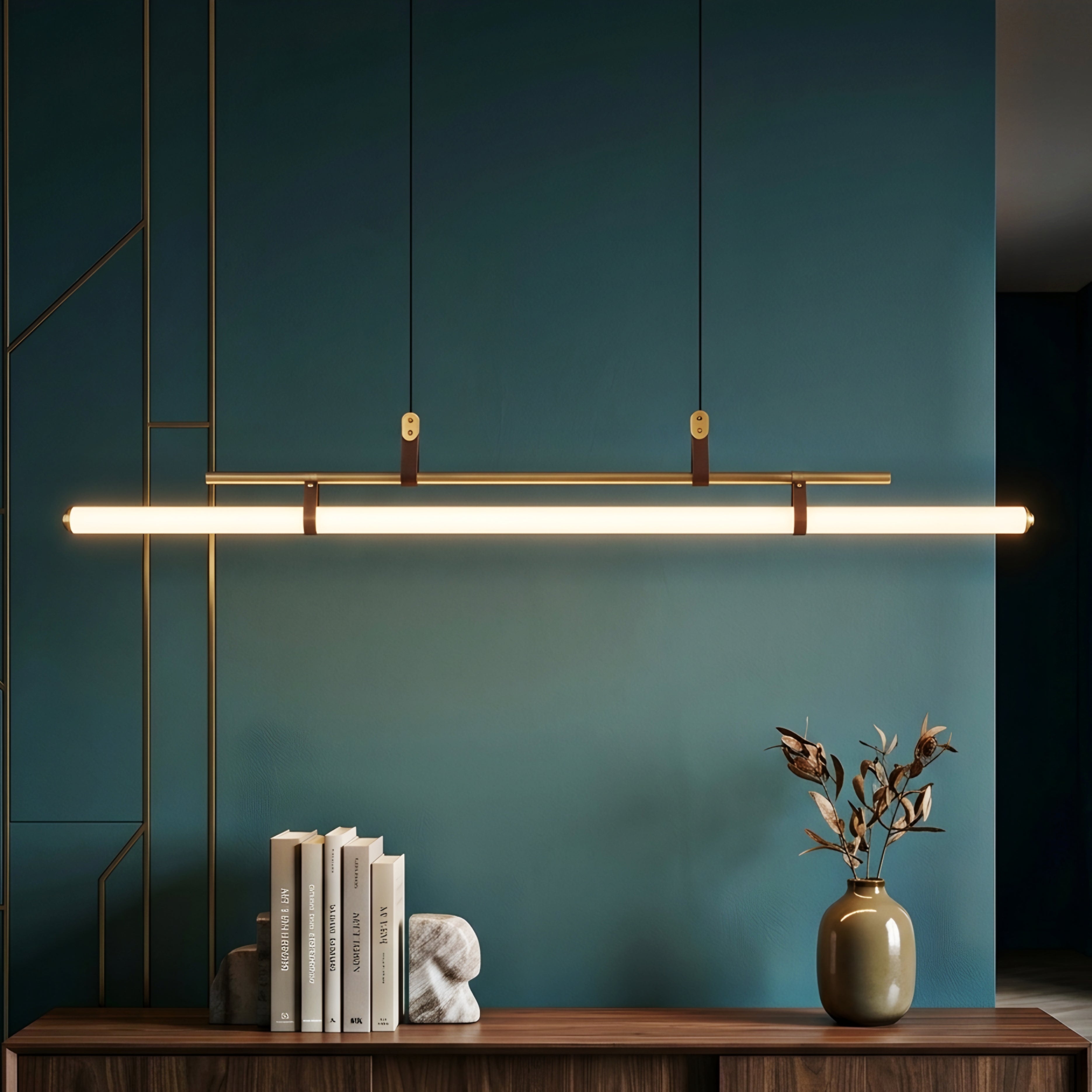 Calvero Linear Pendant Light – Modern Black Copper Tube Ceiling Light Kitchen Island Dining Room