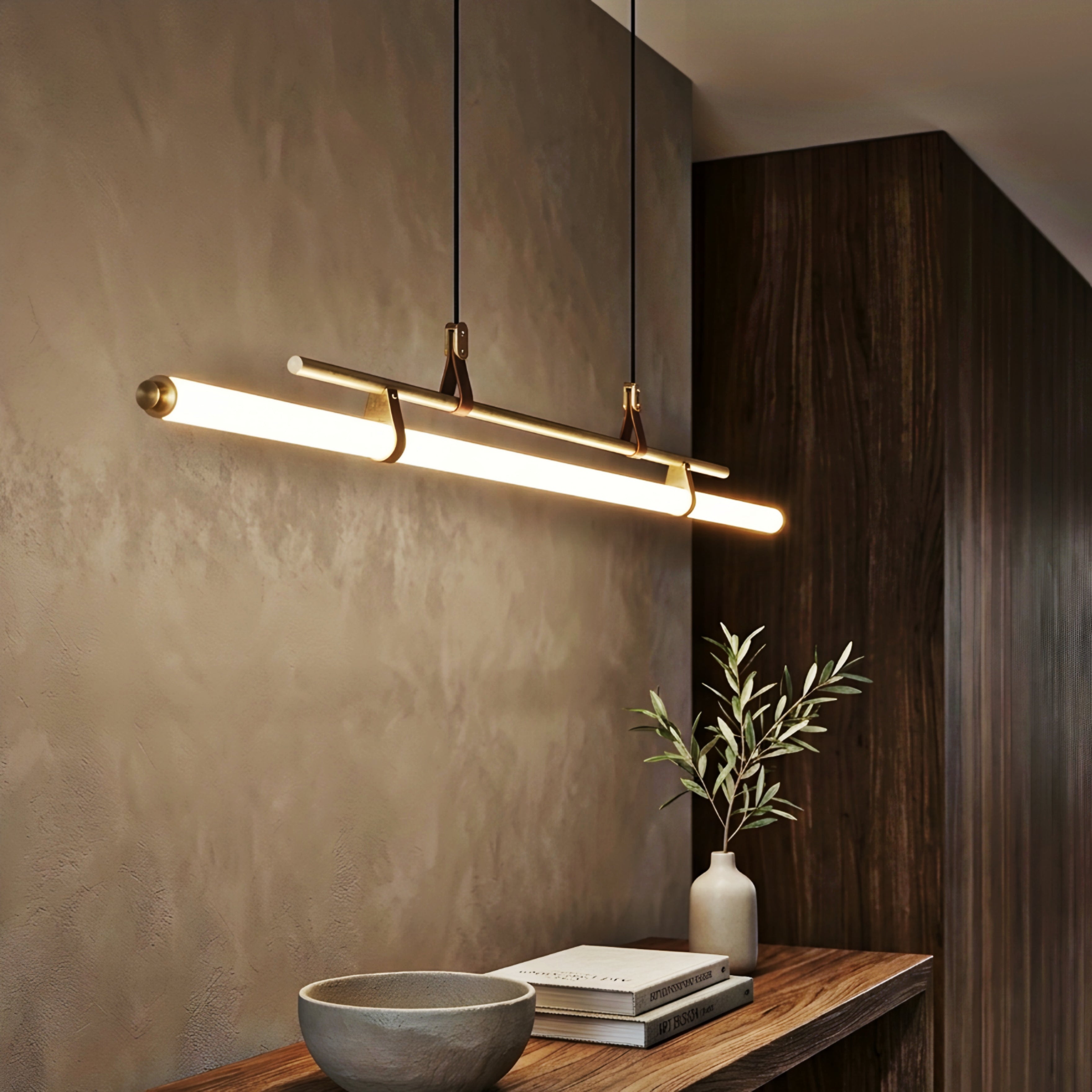 Calvero Linear Pendant Light – Modern Black Copper Tube Ceiling Light Kitchen Island Dining Room